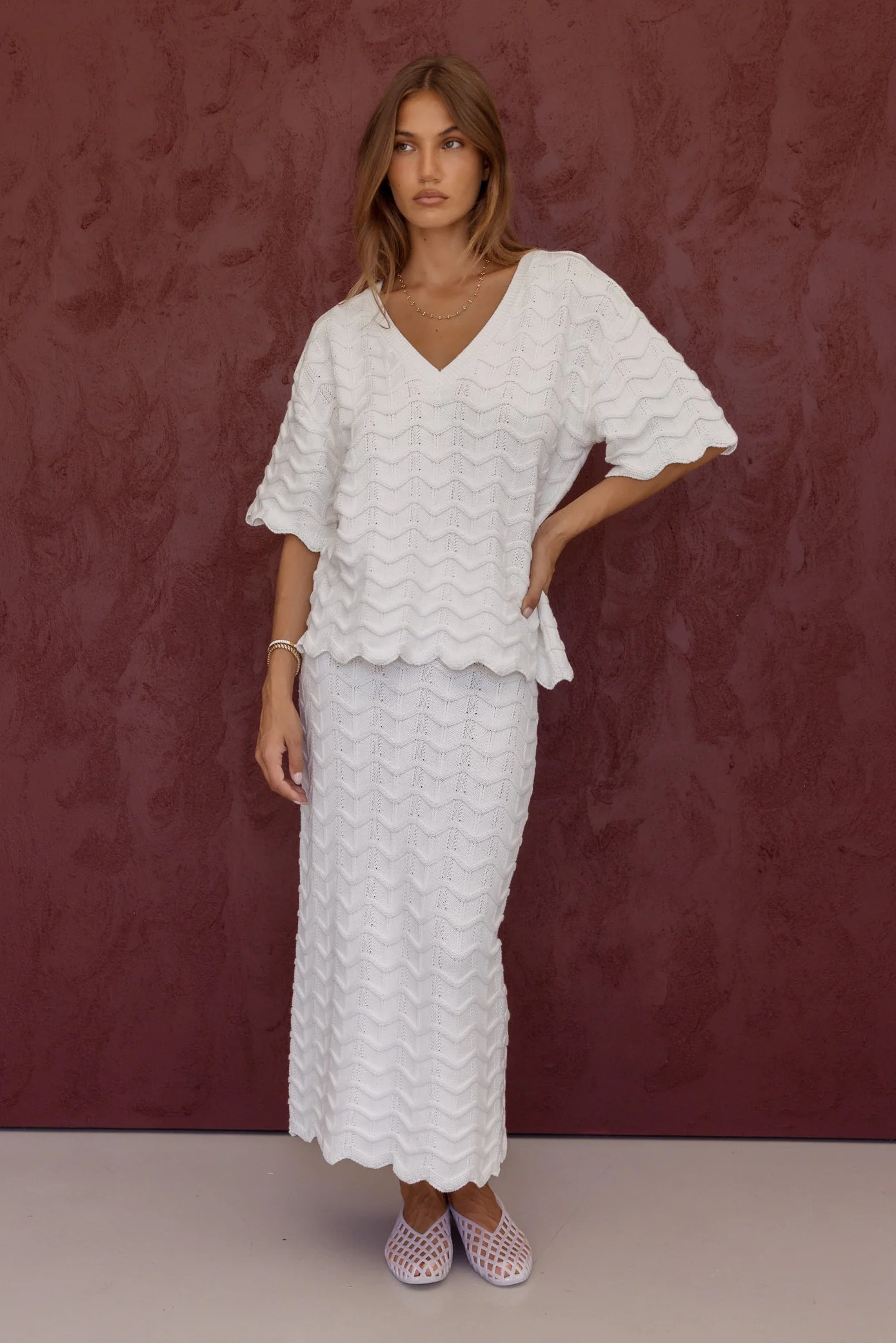 AGAPE Knit Top White