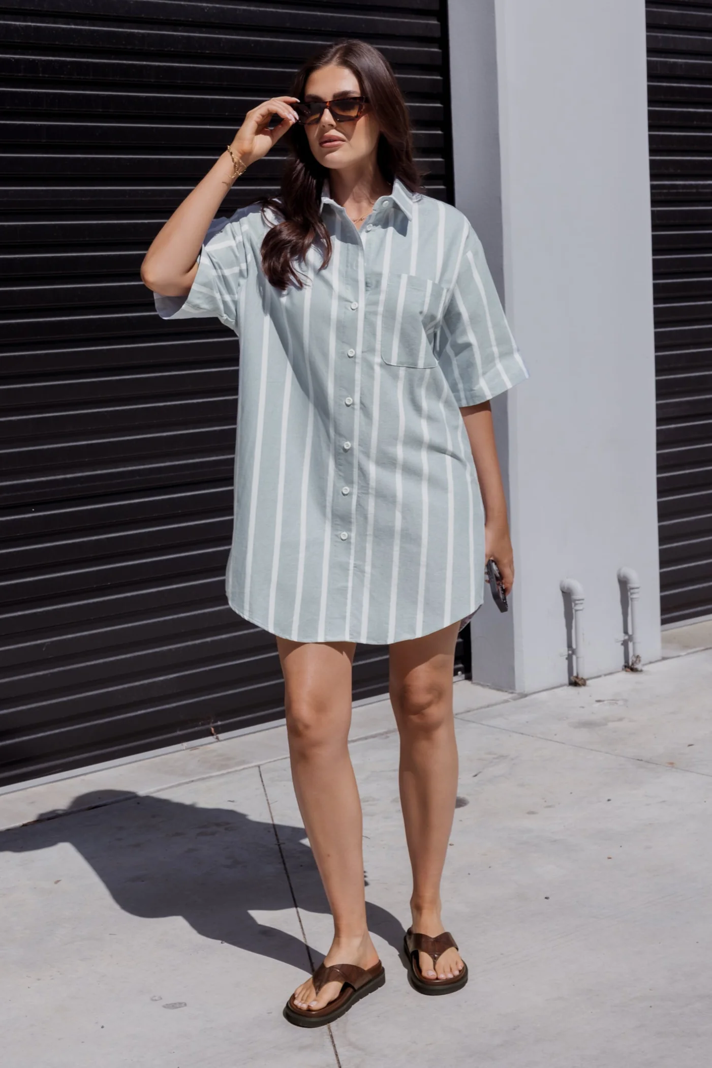 APEX Dress Chambray Sage Stripe - Image 3