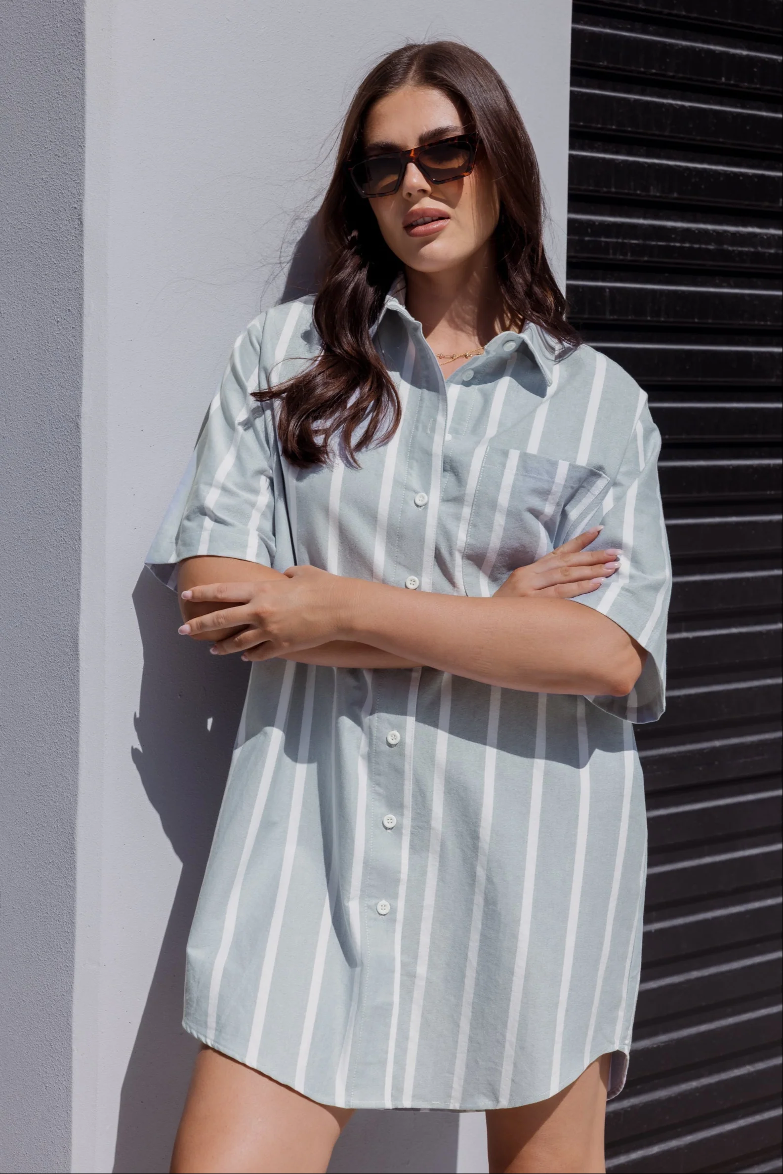APEX Dress Chambray Sage Stripe - Image 4