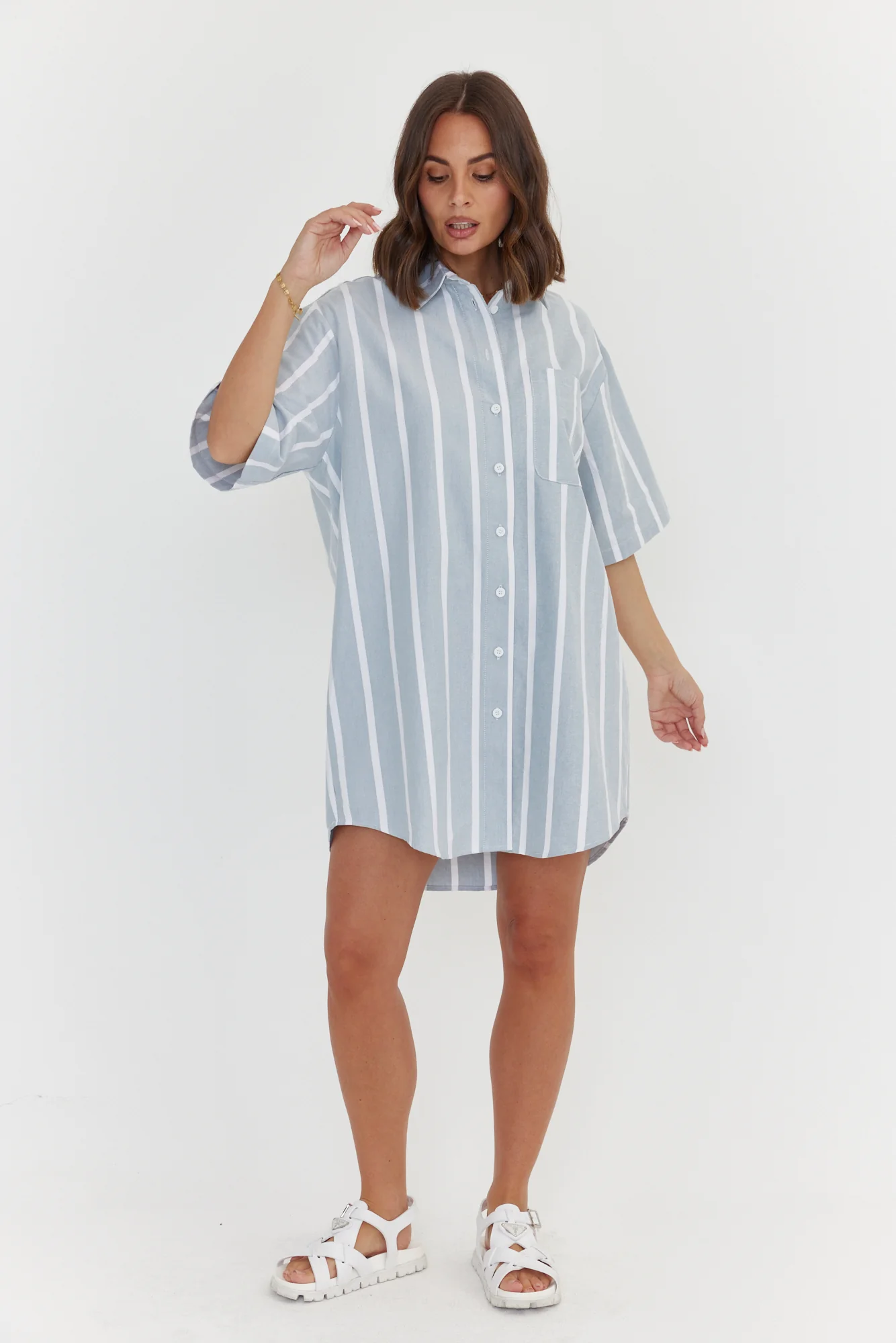 APEX Dress Chambray Sage Stripe - Image 7