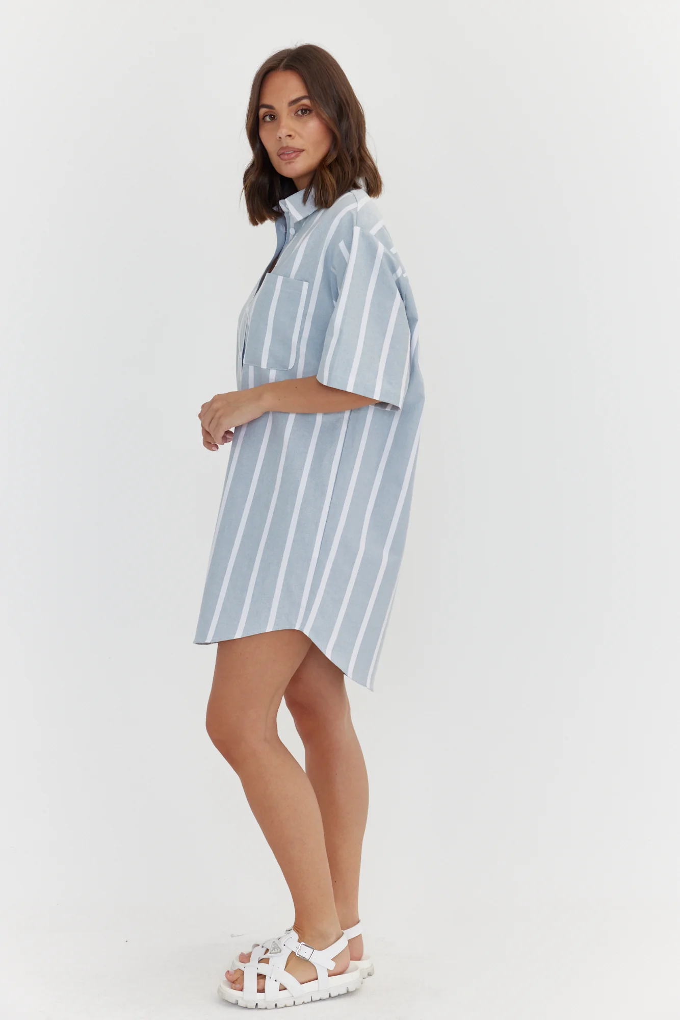 APEX Dress Chambray Sage Stripe - Image 8