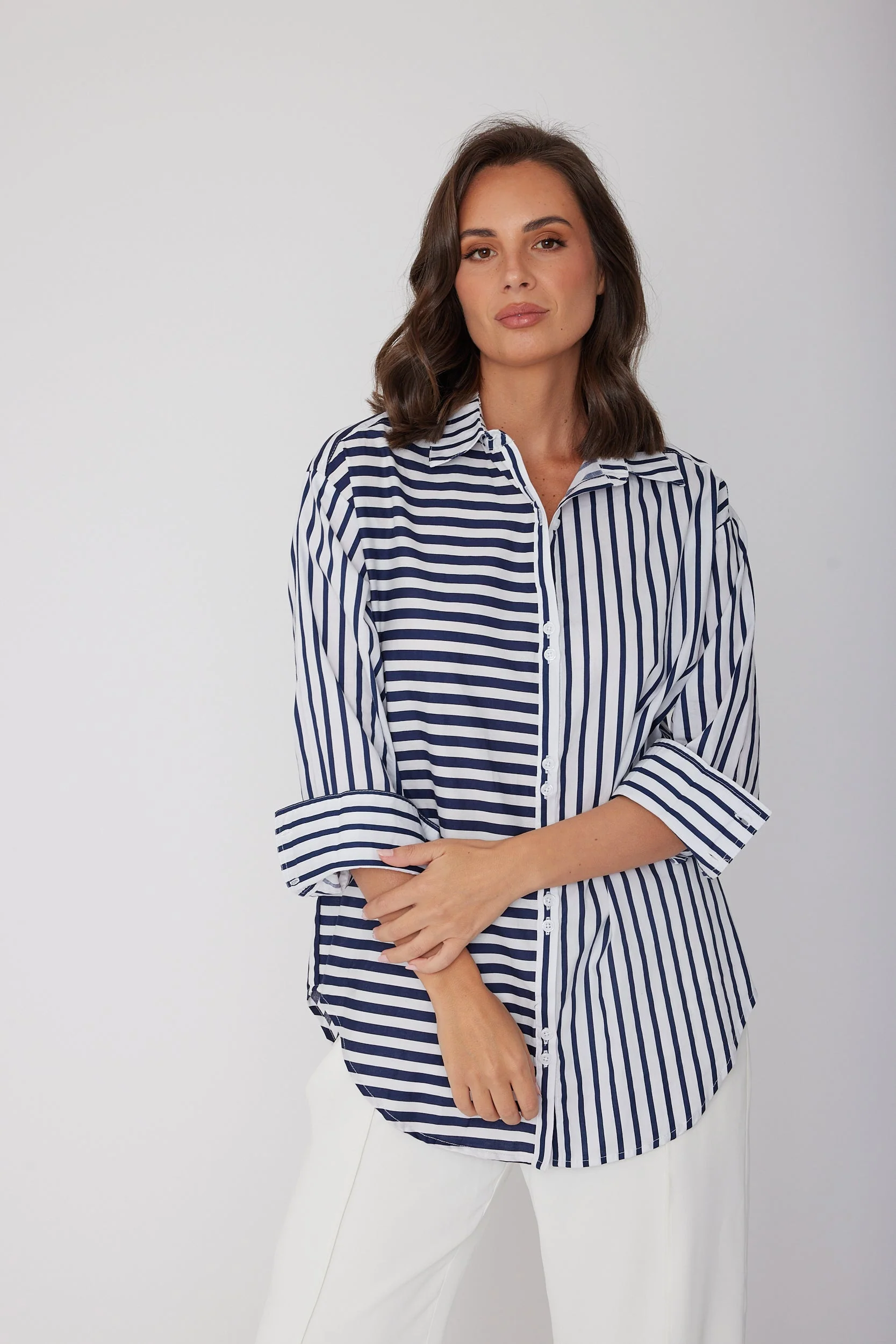 AUSTIN Shirt Mixed Stripe Navy - Image 6