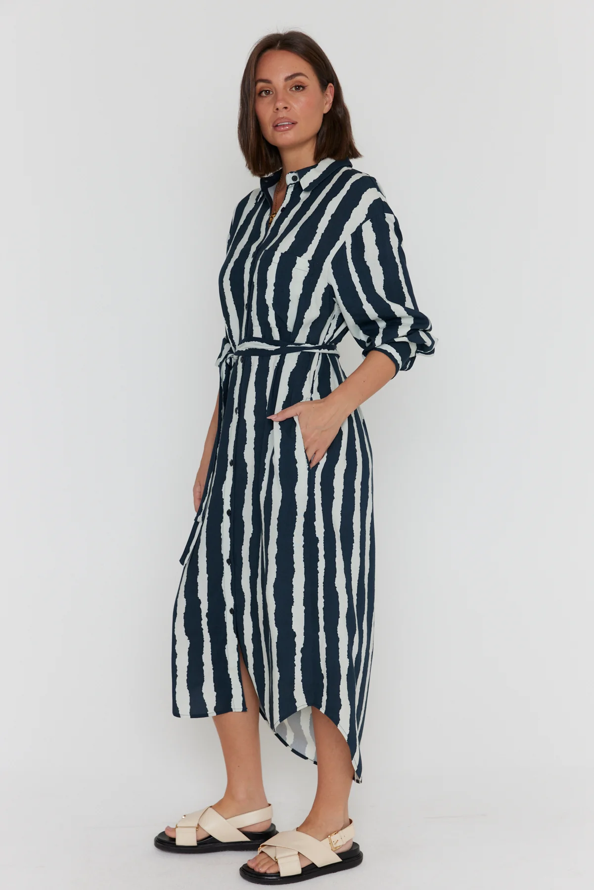 BANTAS Dress Navy Textured Stripe - Image 9