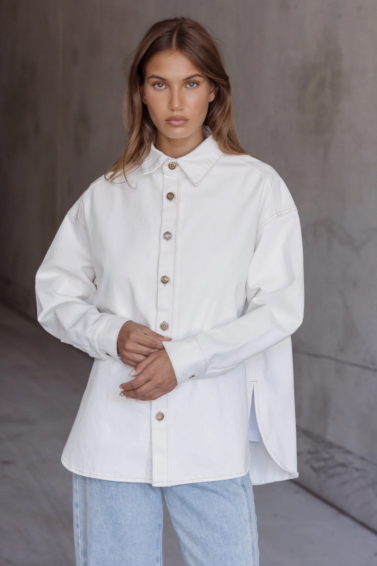 BASEN Shacket White Denim