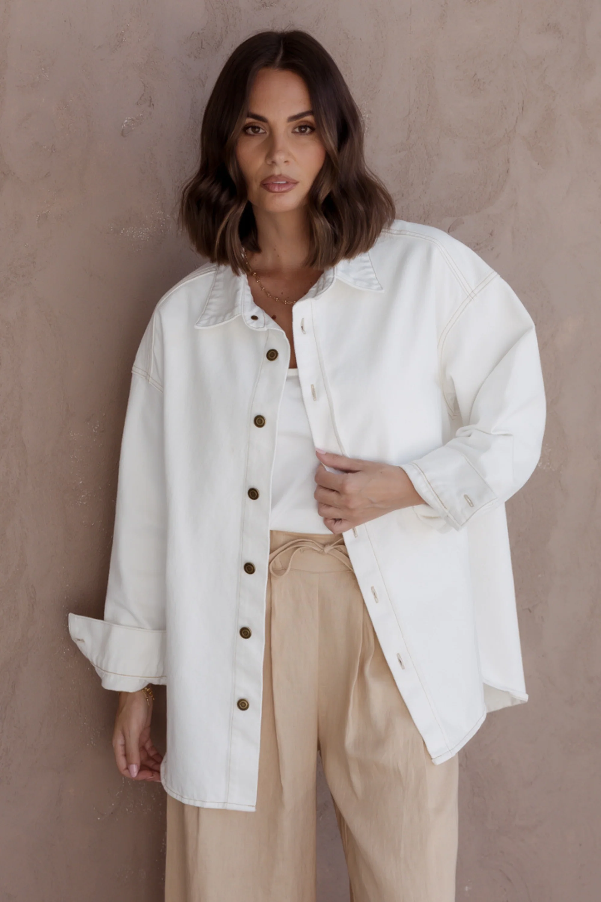 BASEN Shacket White Denim - Image 3