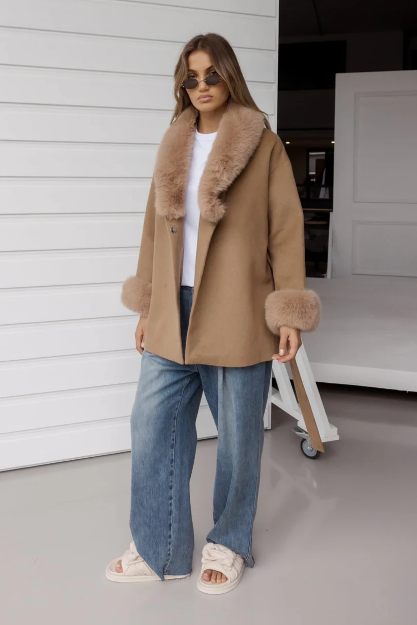 CARLO Faux Coat Tan - Image 2