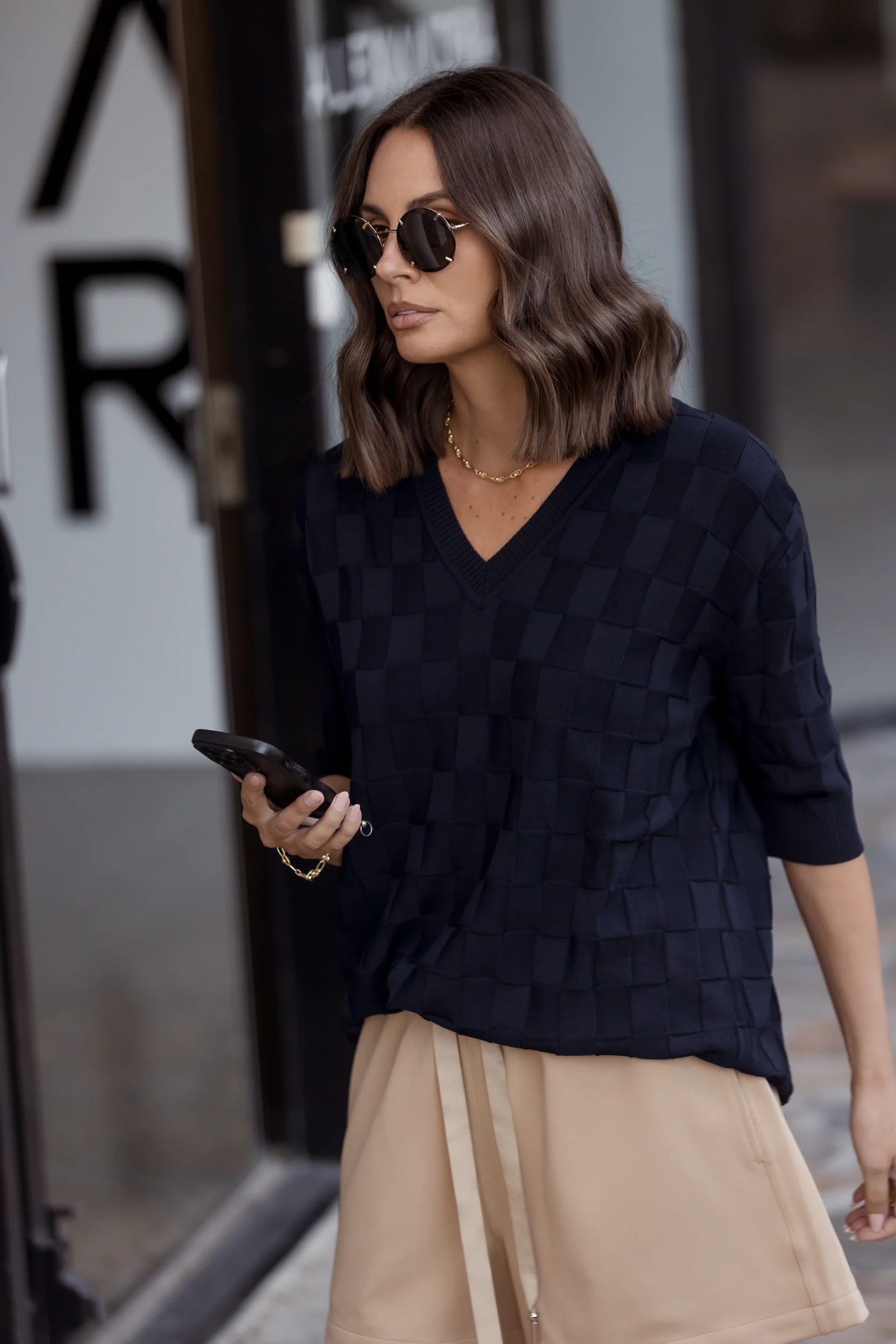 LUX V Knit Top Navy - Image 2