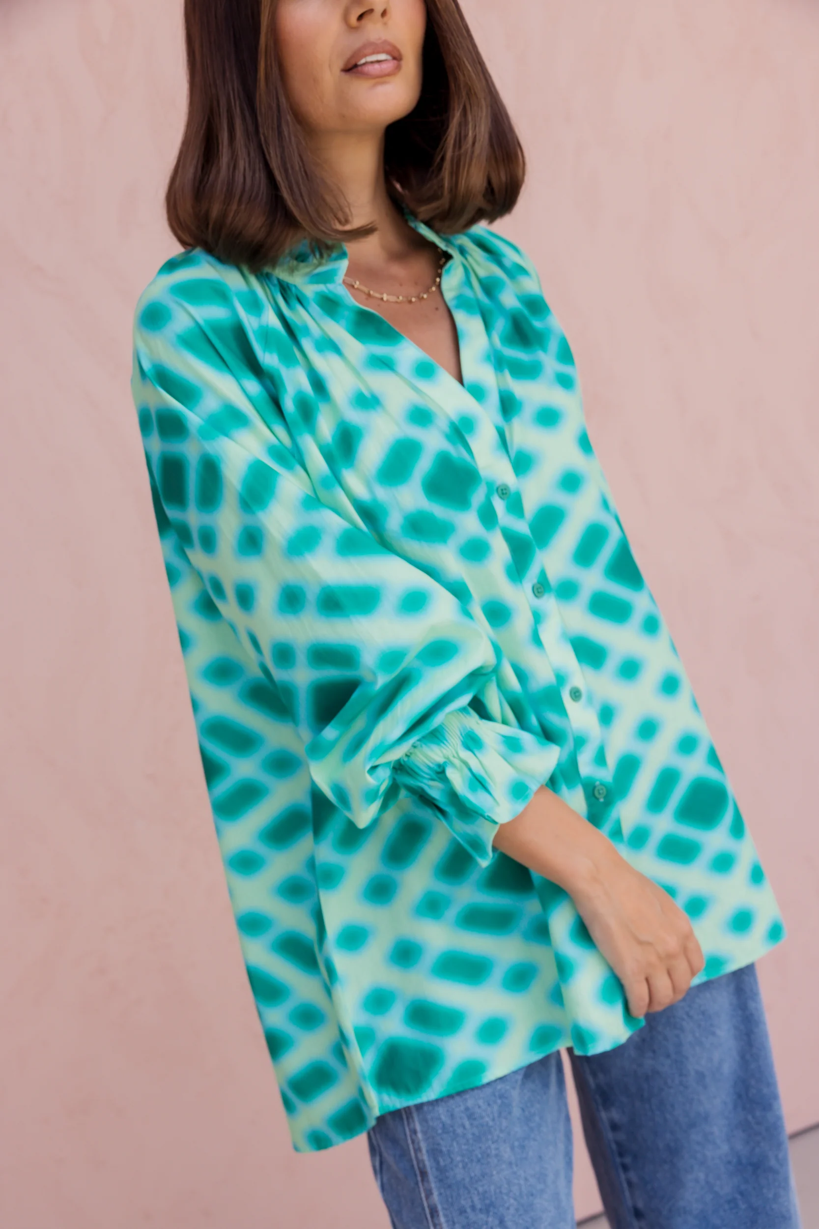 MEEKA Blouse Emerald Crosshatch - Image 2