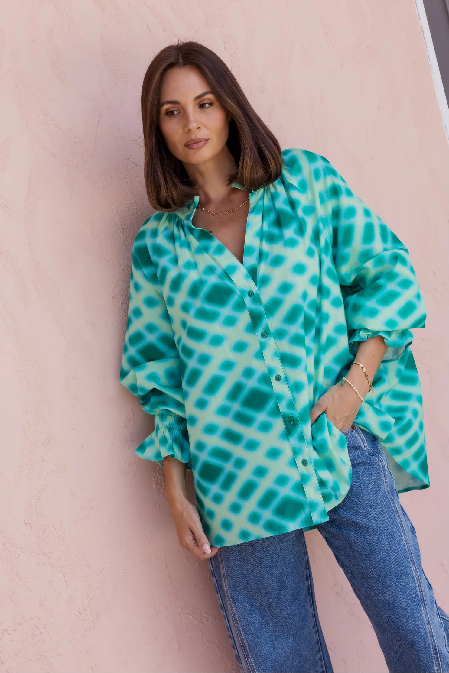 MEEKA Blouse Emerald Crosshatch - Image 3