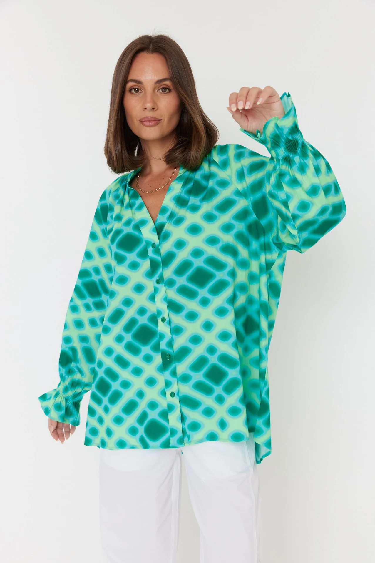 MEEKA Blouse Emerald Crosshatch - Image 5