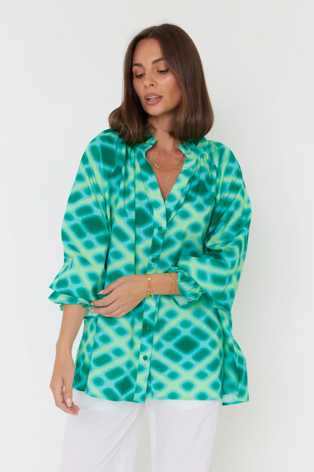 MEEKA Blouse Emerald Crosshatch - Image 7