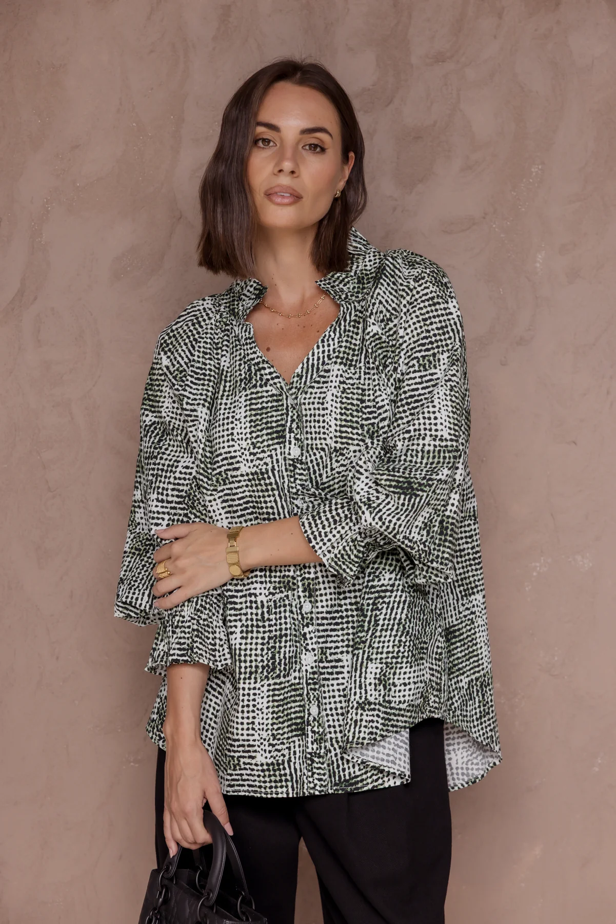 MEEKA Blouse Emerald Textured Print - Image 2