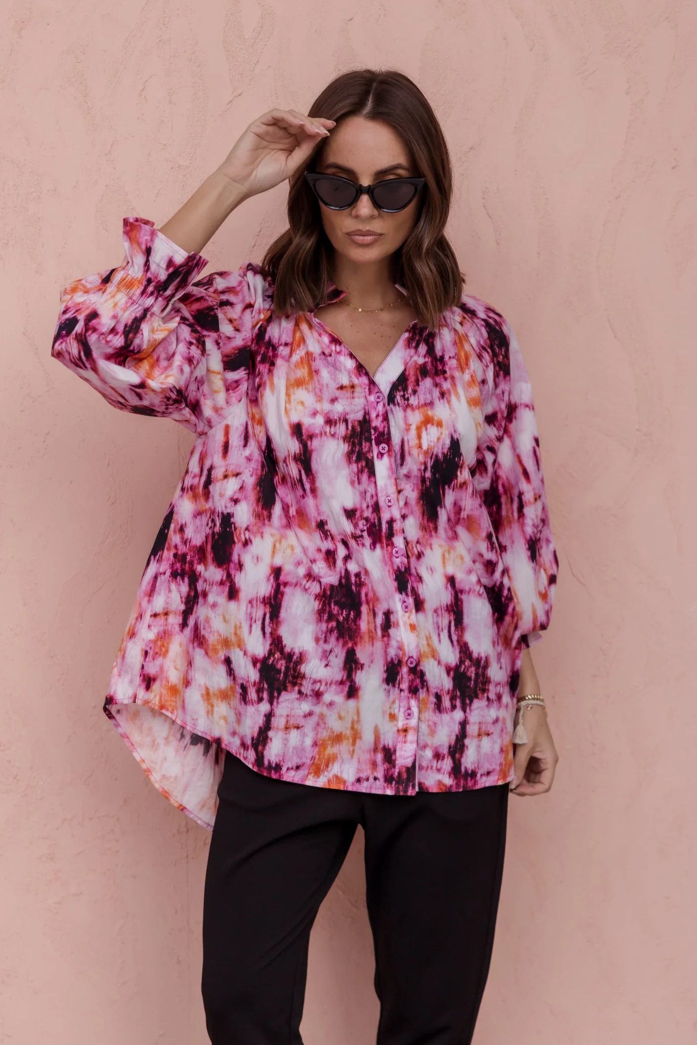 MEEKA Blouse Pink Textured Print