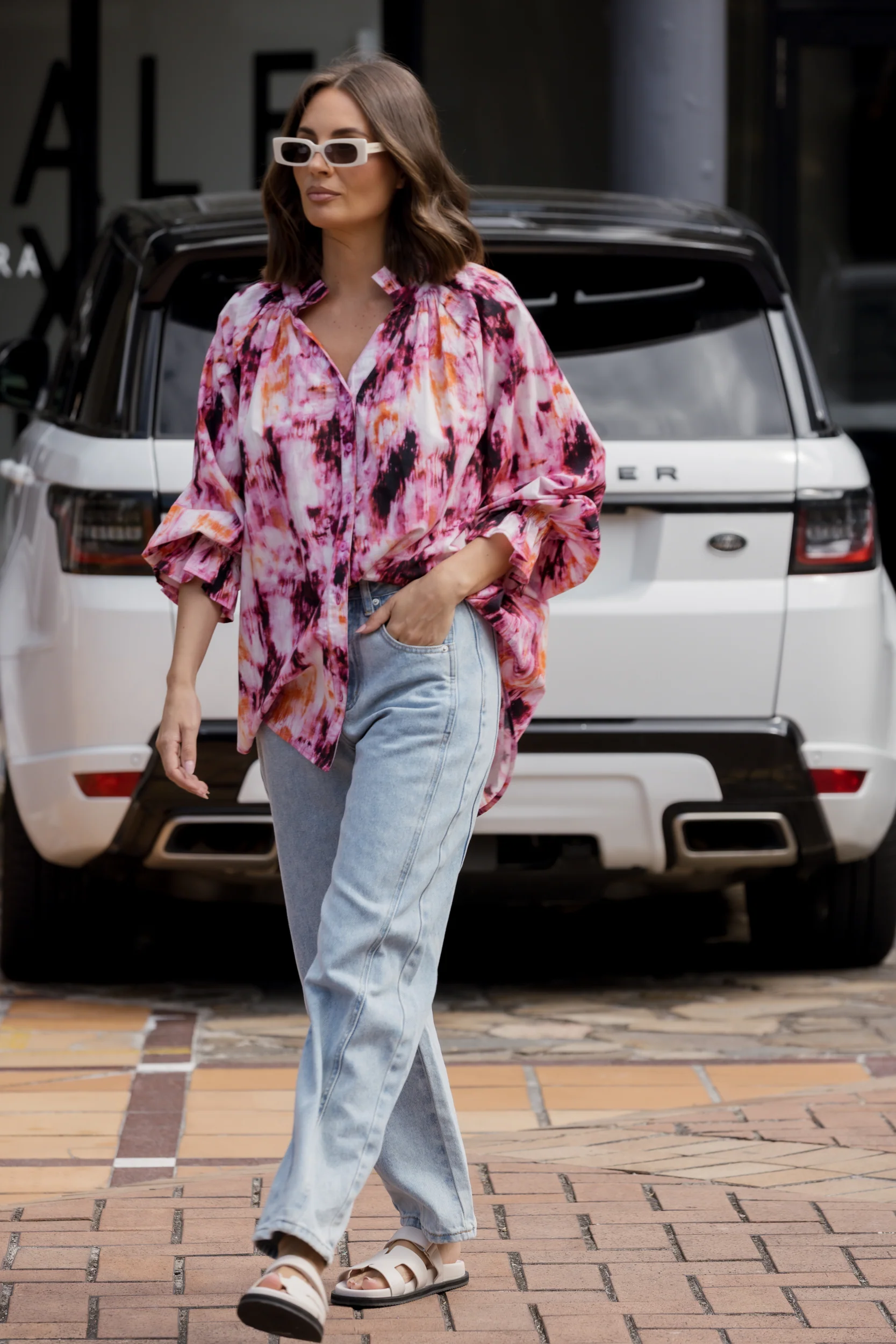 MEEKA Blouse Pink Textured Print - Image 2