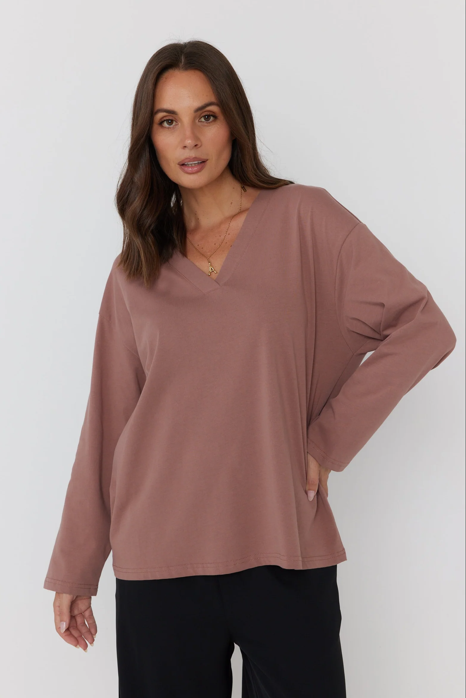 NIX V Long Sleeve Top Mahogany - Image 6