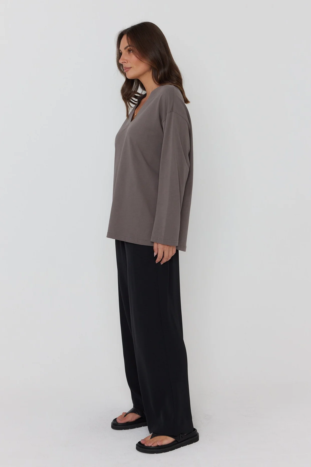 NIX V Long Sleeve Top Taupe Brown - Image 9