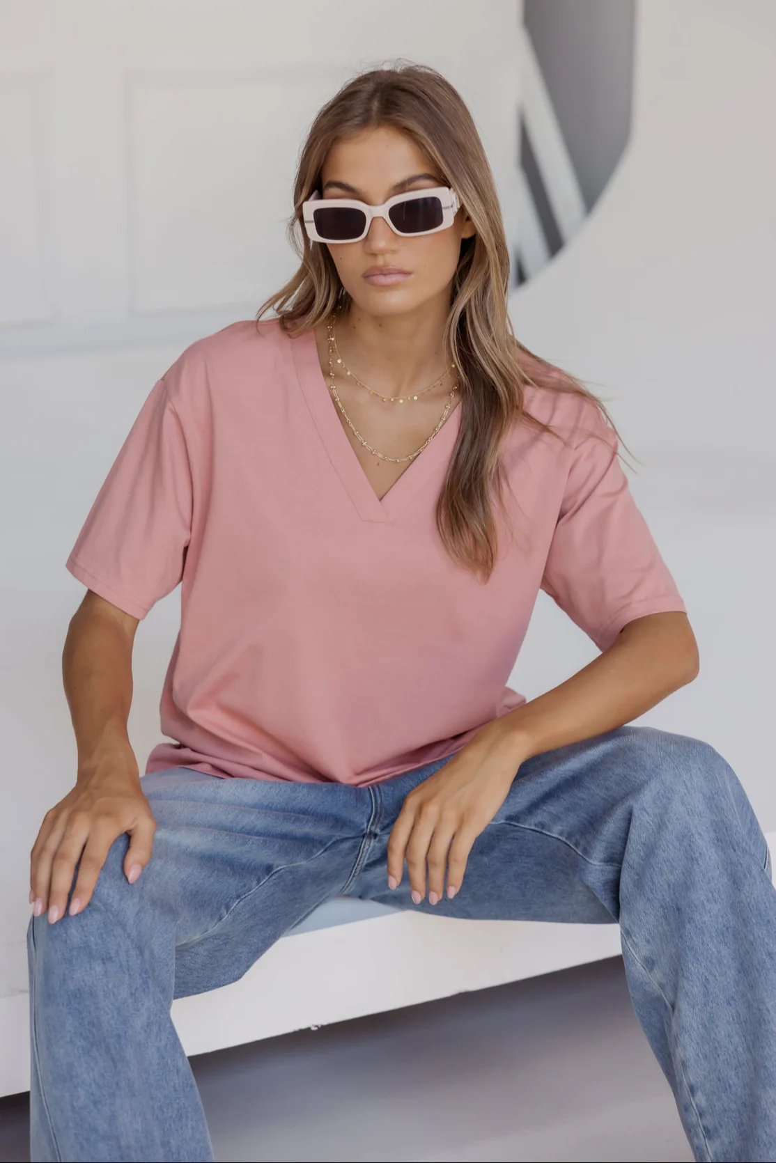 NIX V-Neck T-Shirt Dusty Rose
