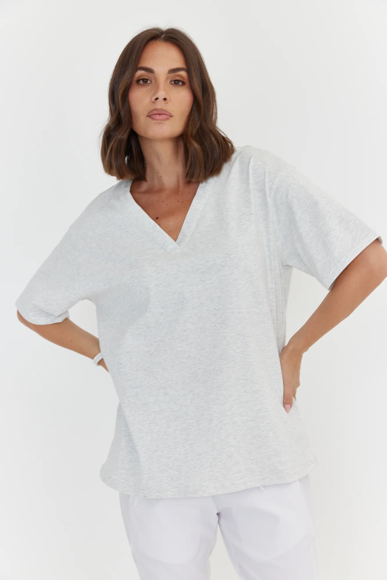 NIX V-Neck T-Shirt Grey Marle - Image 4