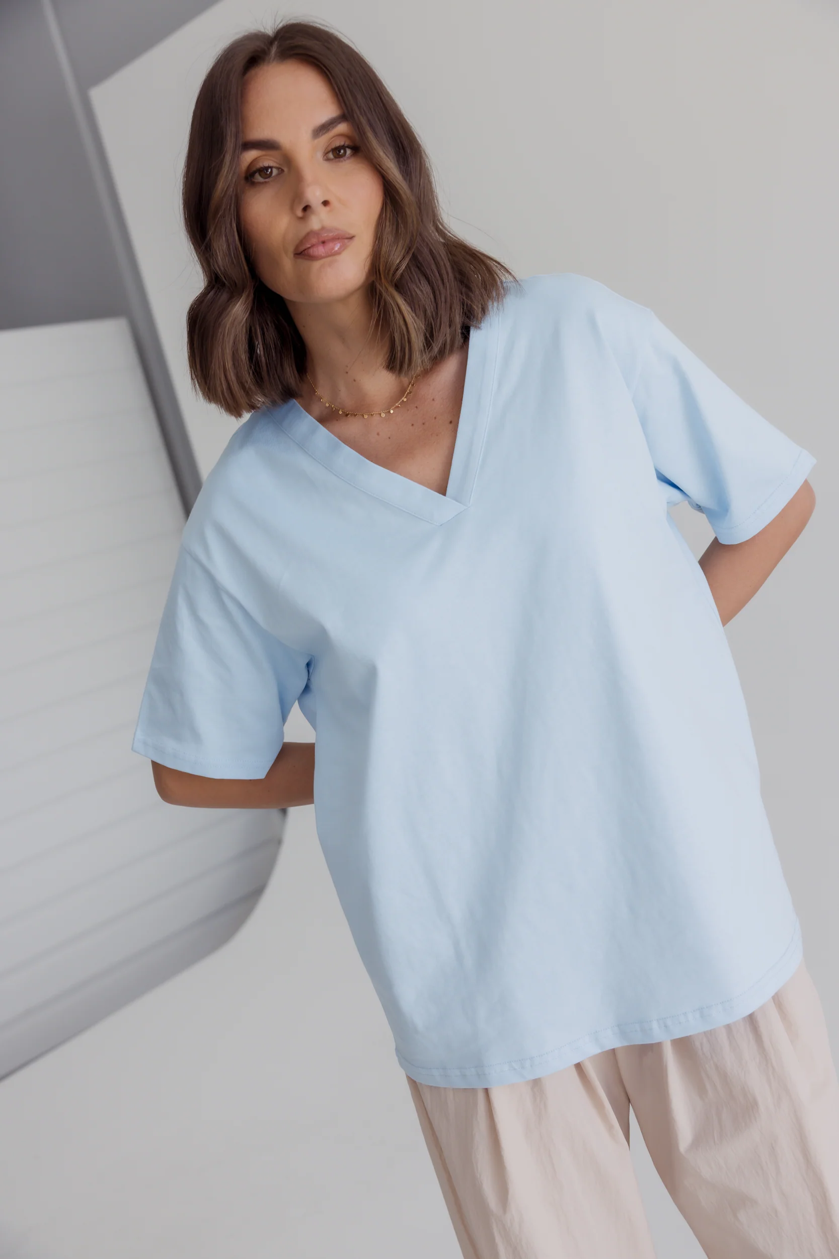 NIX V-Neck T-Shirt Light Blue