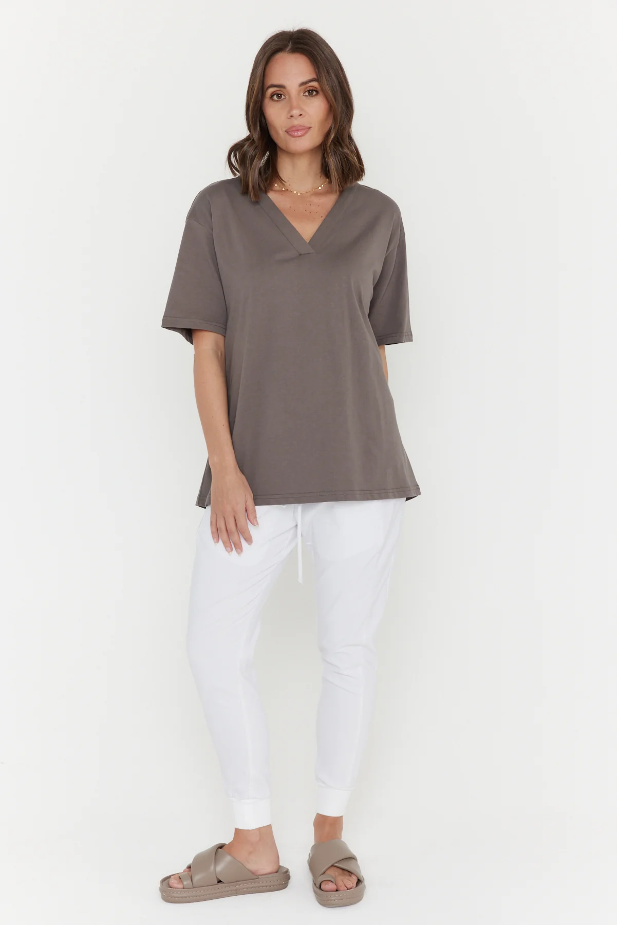 NIX V-Neck T-Shirt Taupe Brown - Image 5