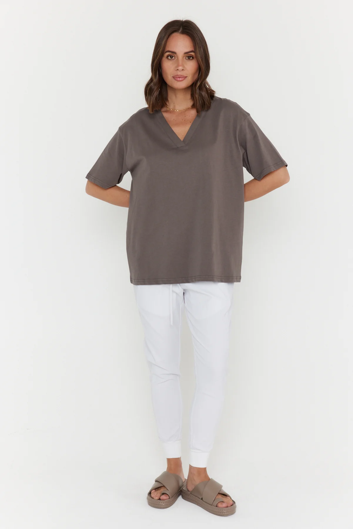 NIX V-Neck T-Shirt Taupe Brown - Image 7