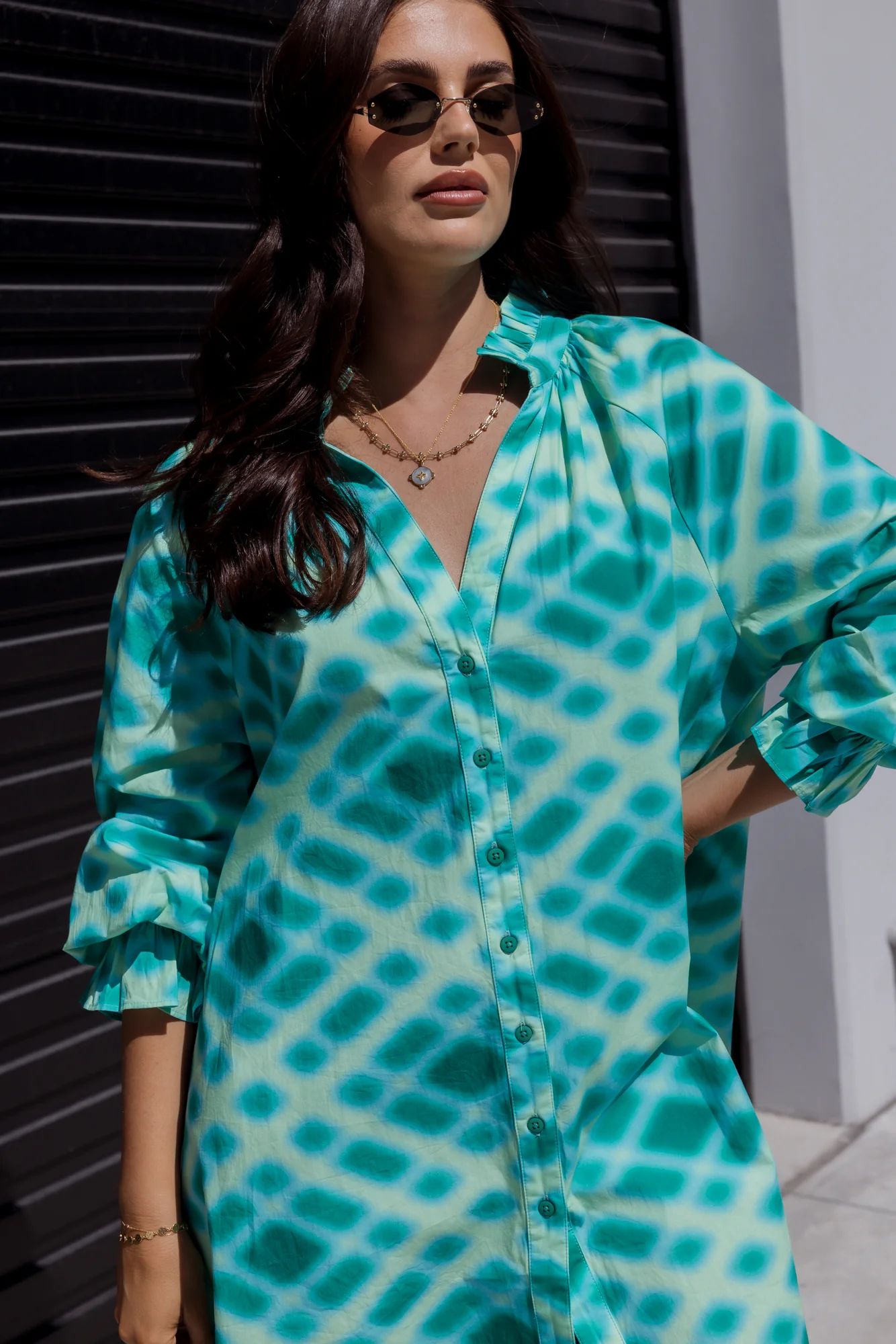 OLLIE Dress Emerald Crosshatch - Image 3