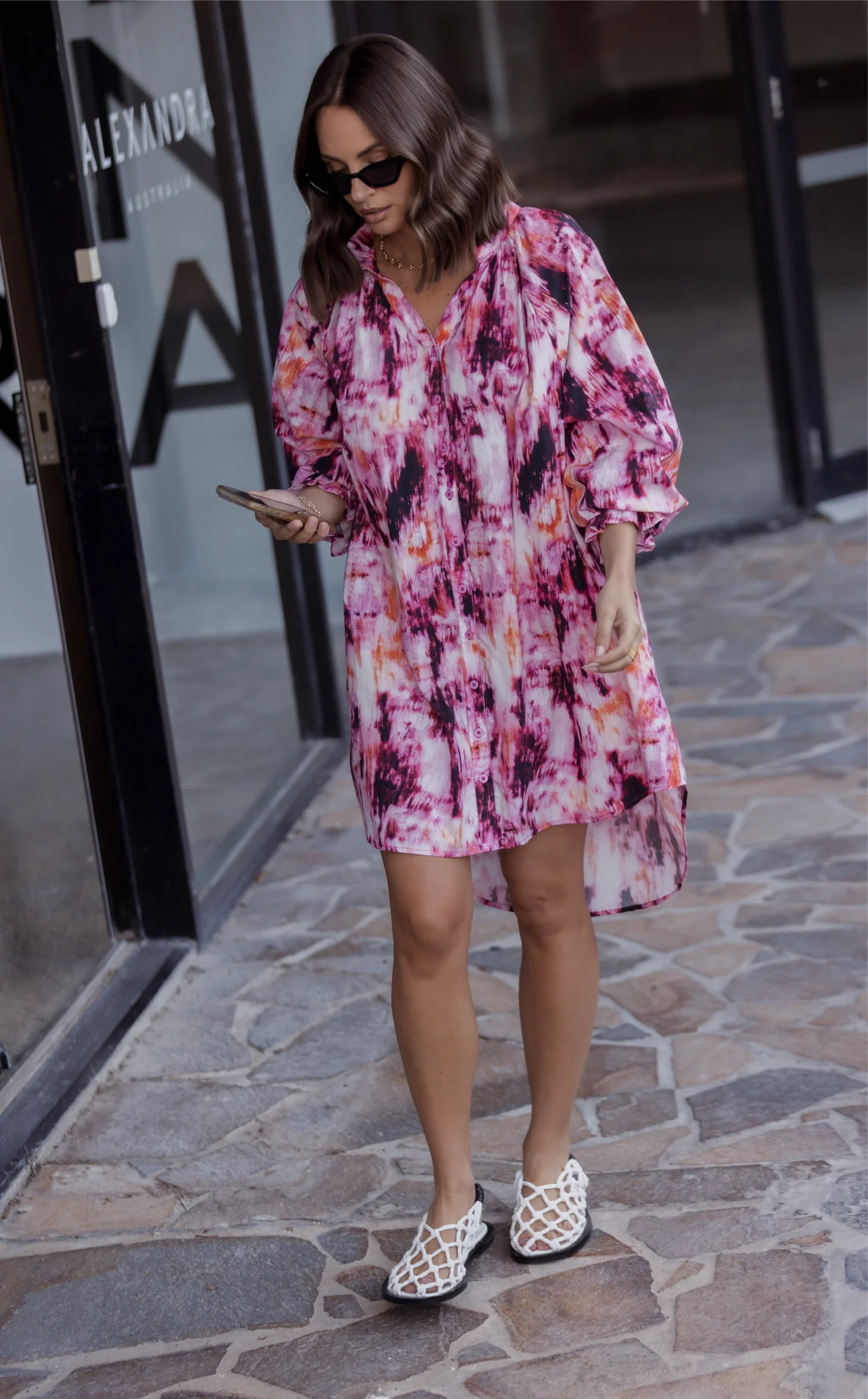 OLLIE Dress Pink Textured Print - Image 11