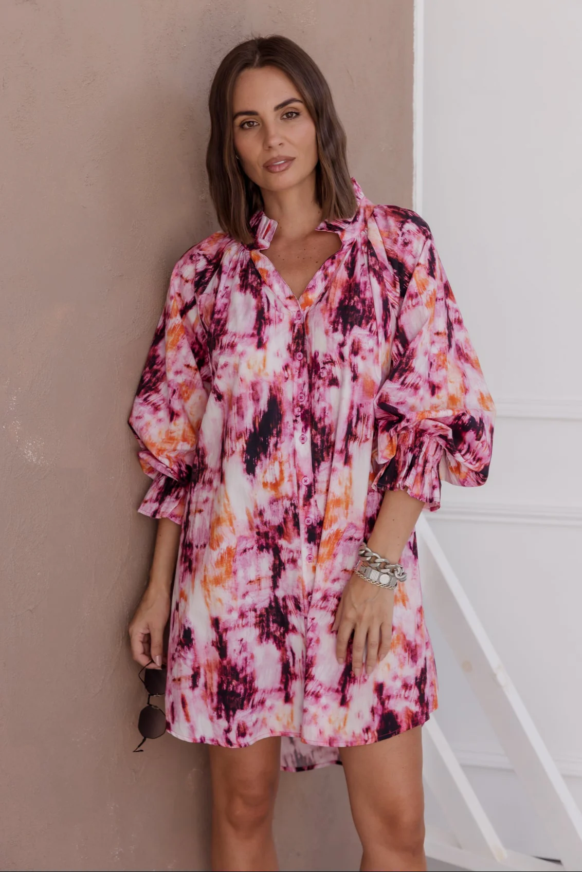 OLLIE Dress Pink Textured Print - Image 3