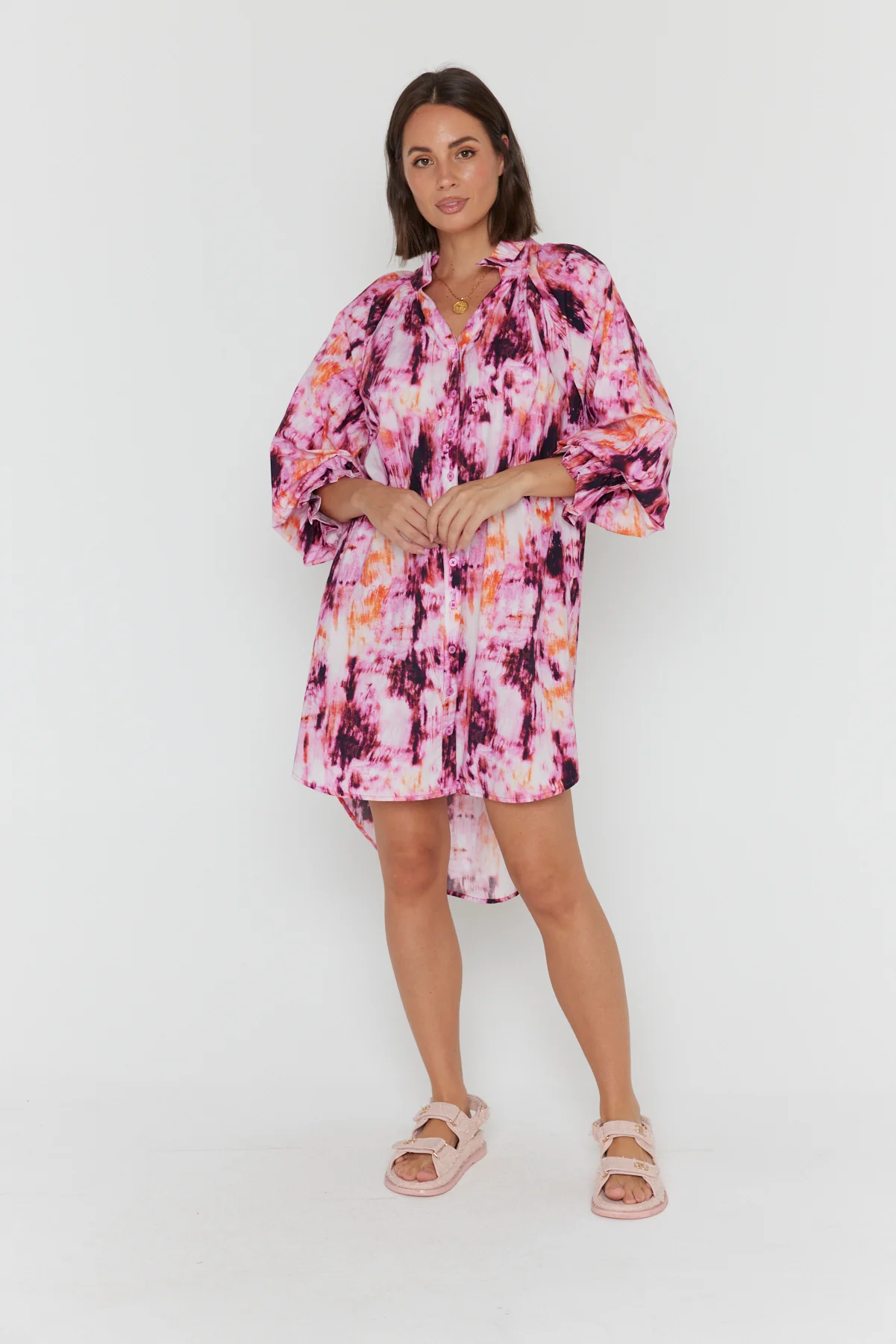 OLLIE Dress Pink Textured Print - Image 6