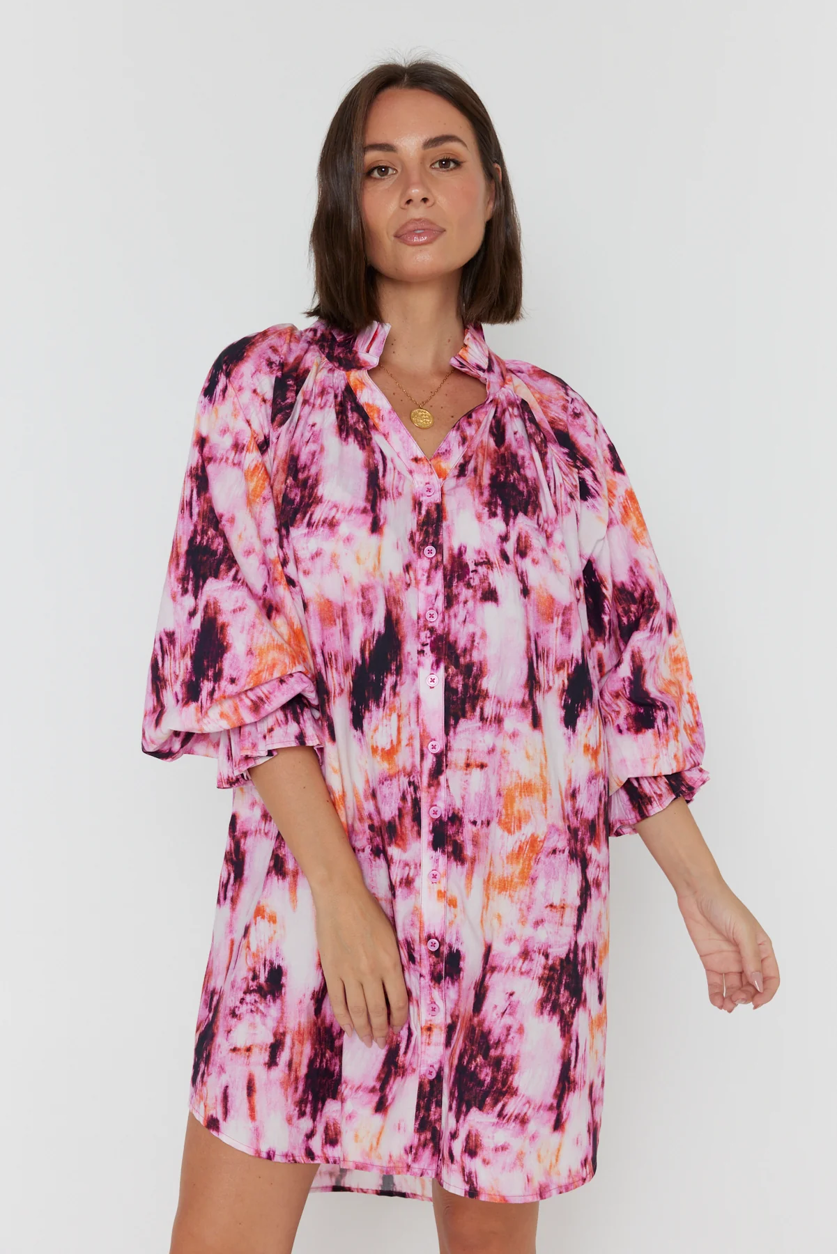 OLLIE Dress Pink Textured Print - Image 8