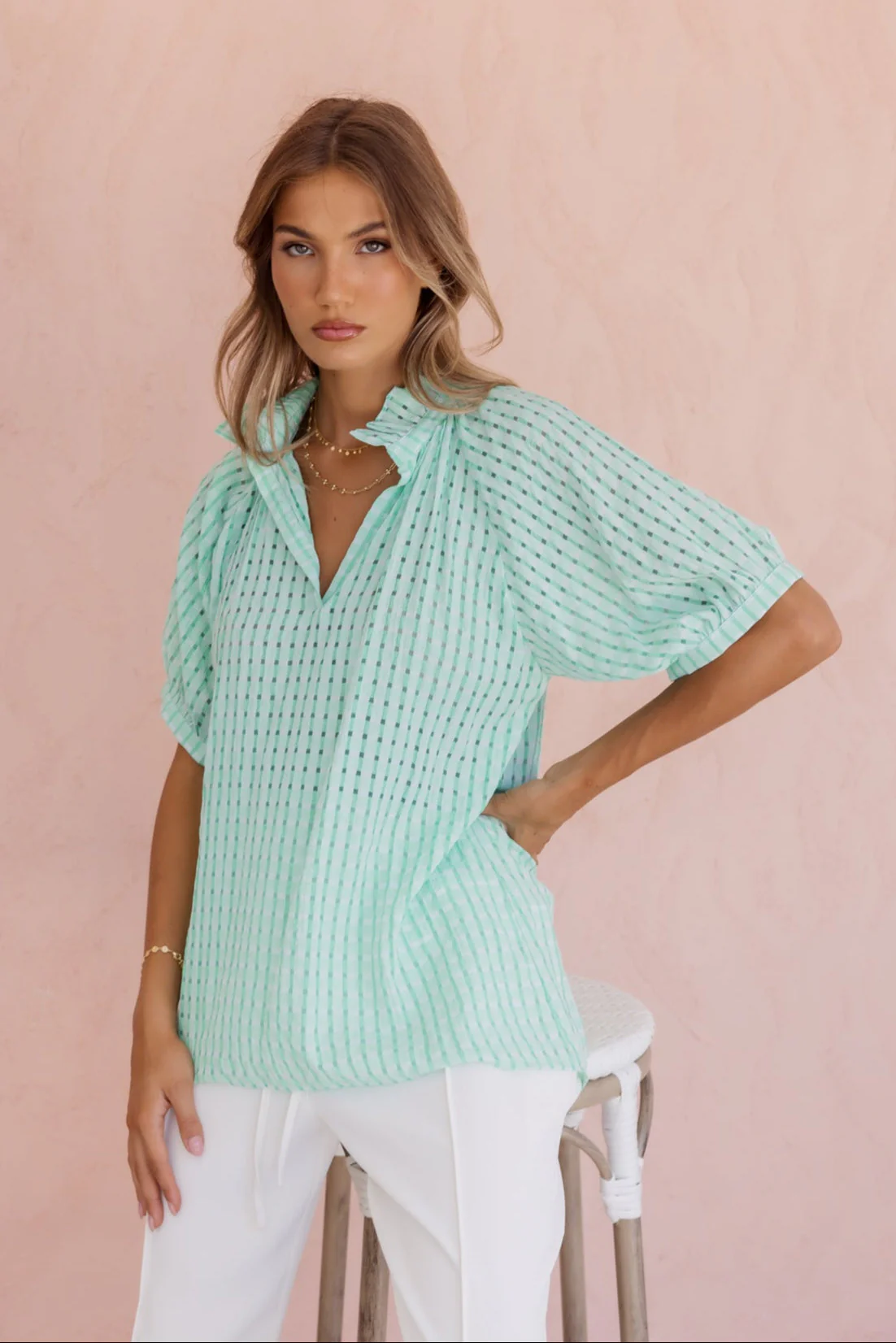 PRESTO Blouse Chequer Green - Image 2