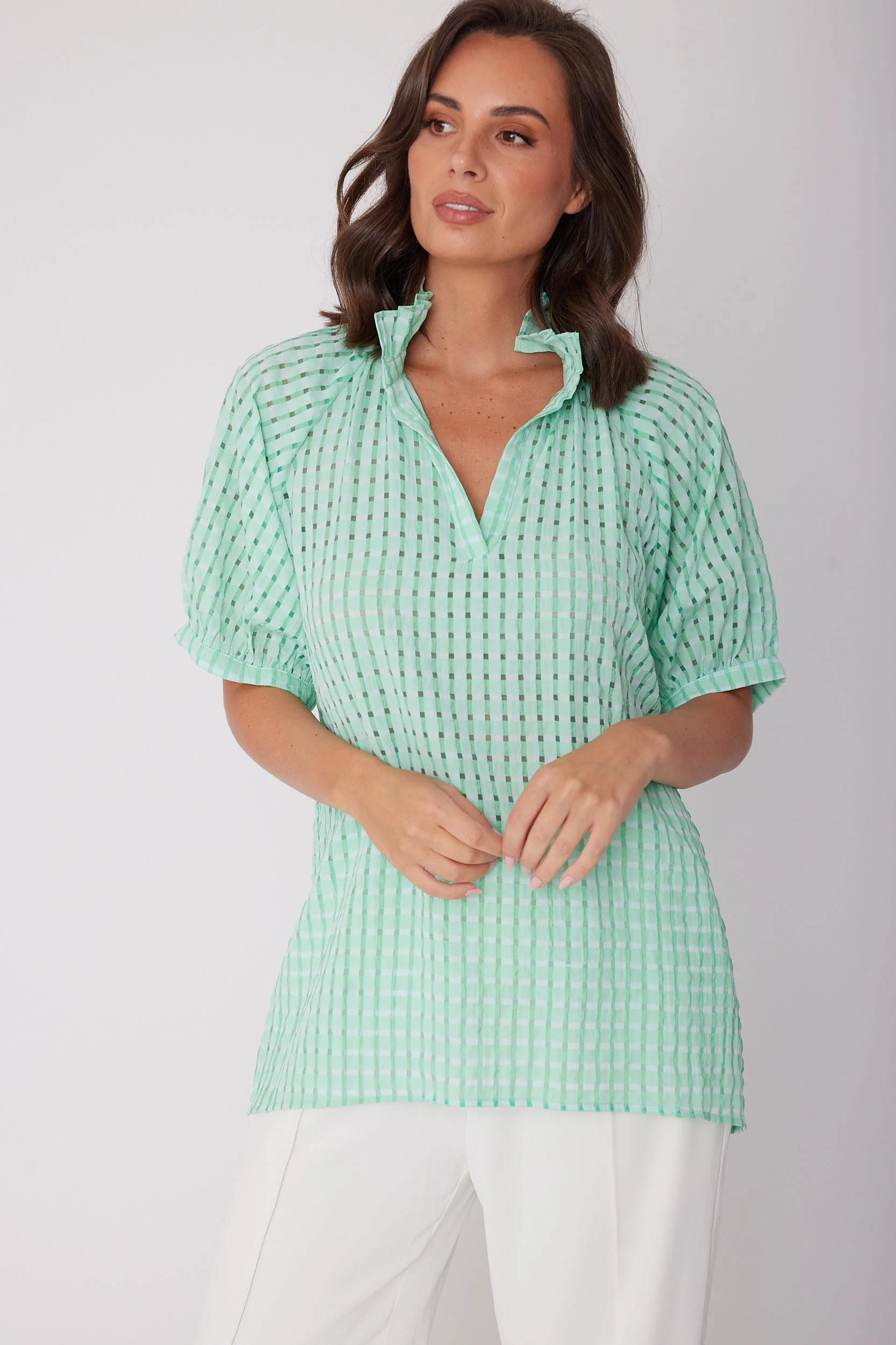 PRESTO Blouse Chequer Green - Image 4