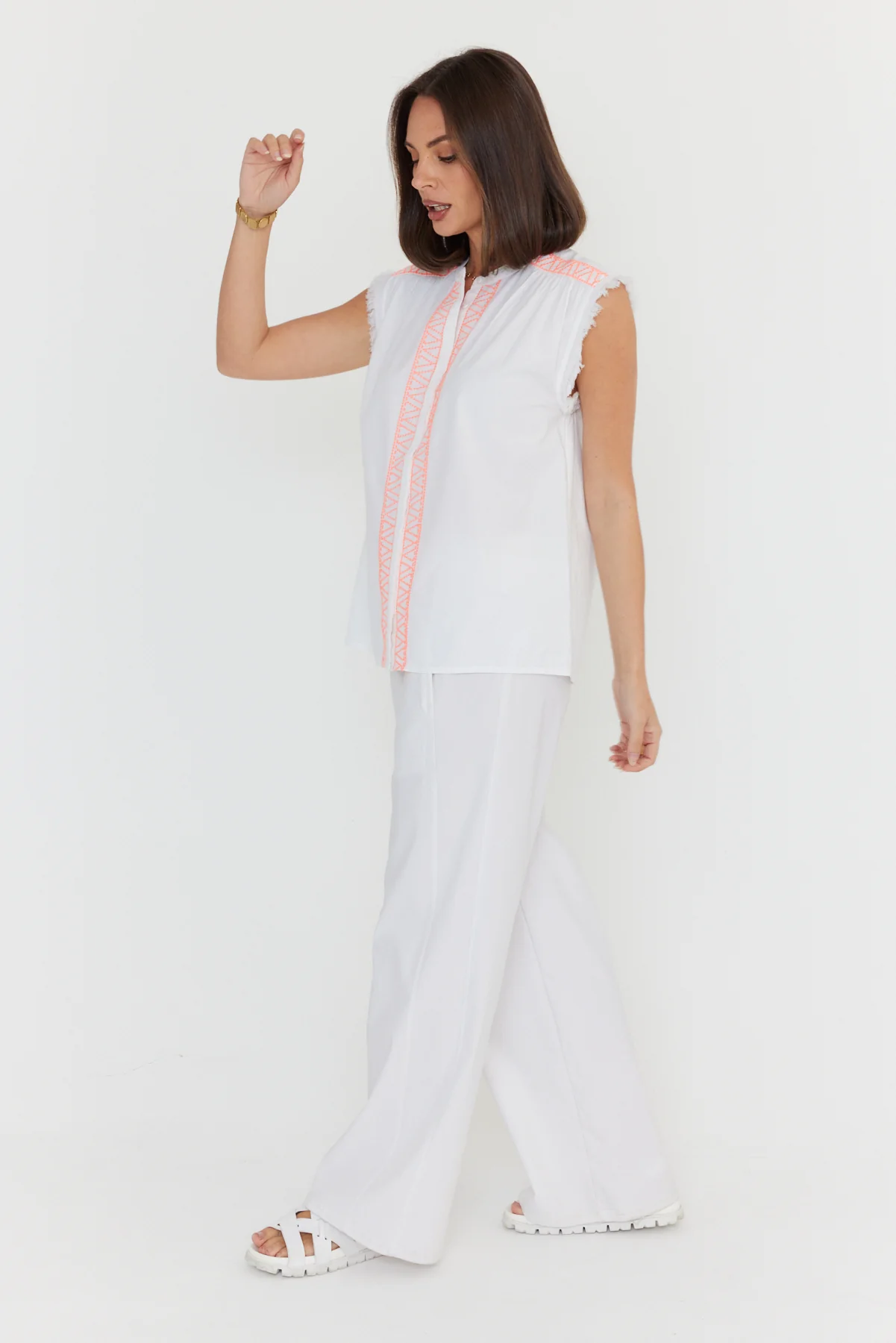 ROMAN Blouse White/Fluro Pink - Image 10