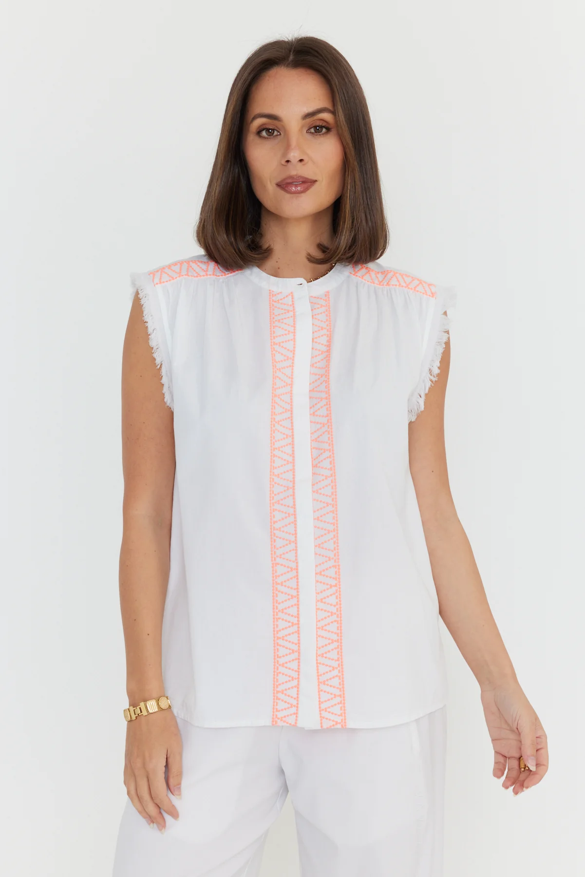 ROMAN Blouse White/Fluro Pink - Image 6