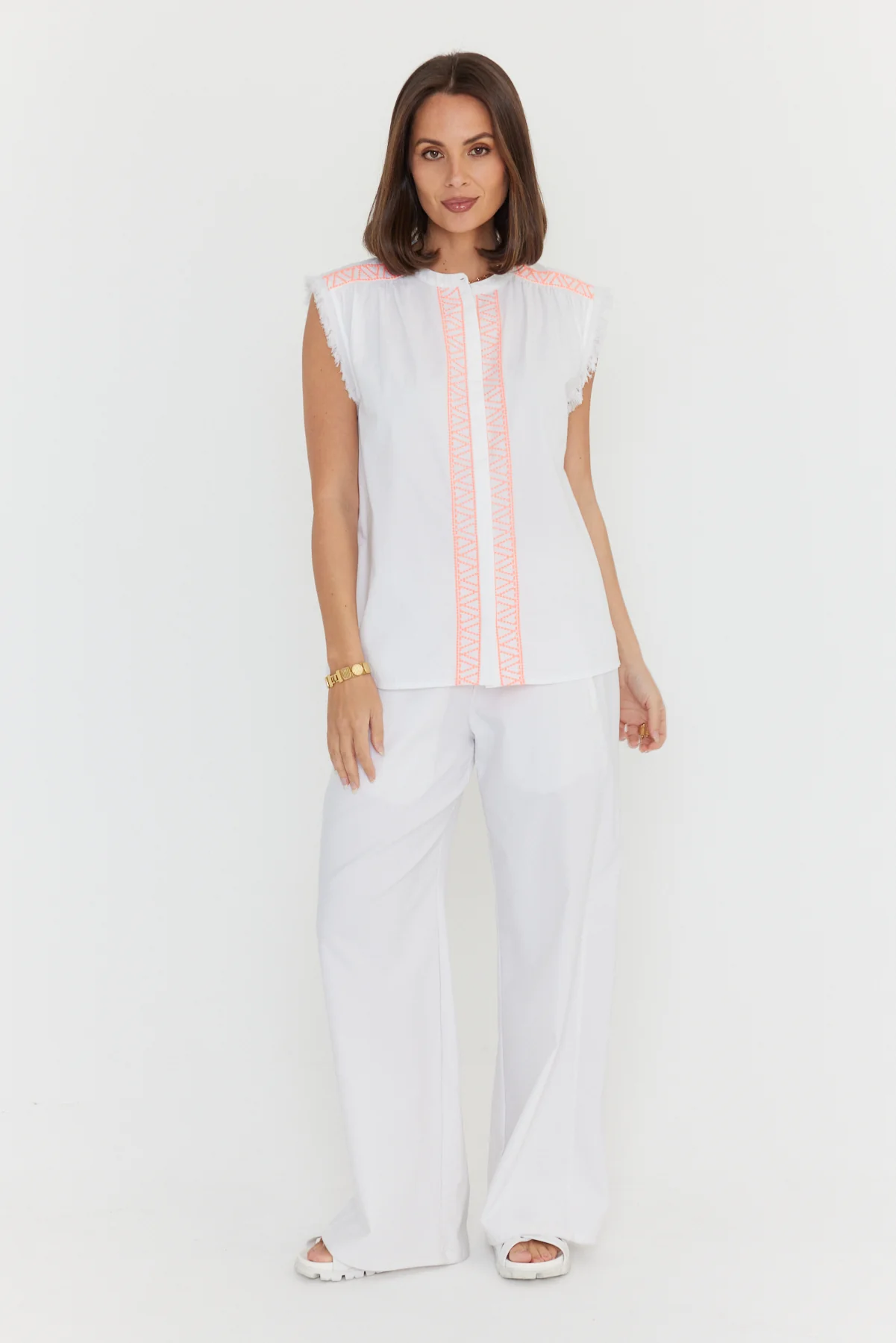 ROMAN Blouse White/Fluro Pink - Image 7