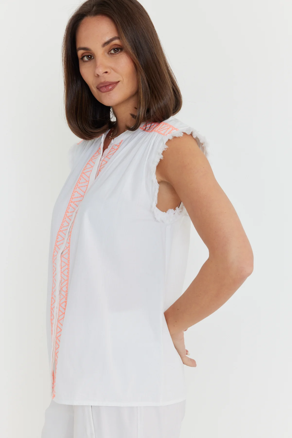 ROMAN Blouse White/Fluro Pink - Image 8