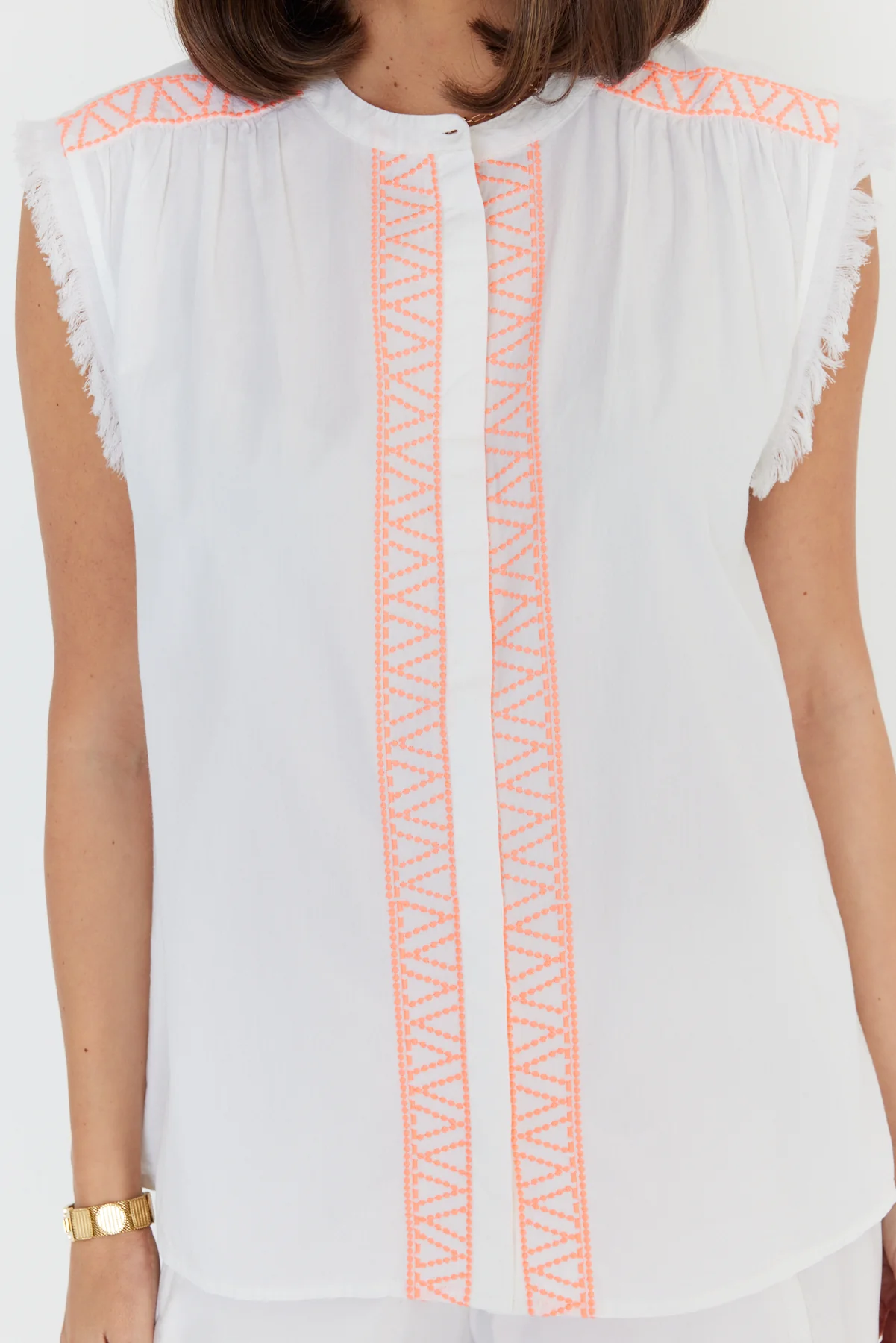 ROMAN Blouse White/Fluro Pink - Image 9