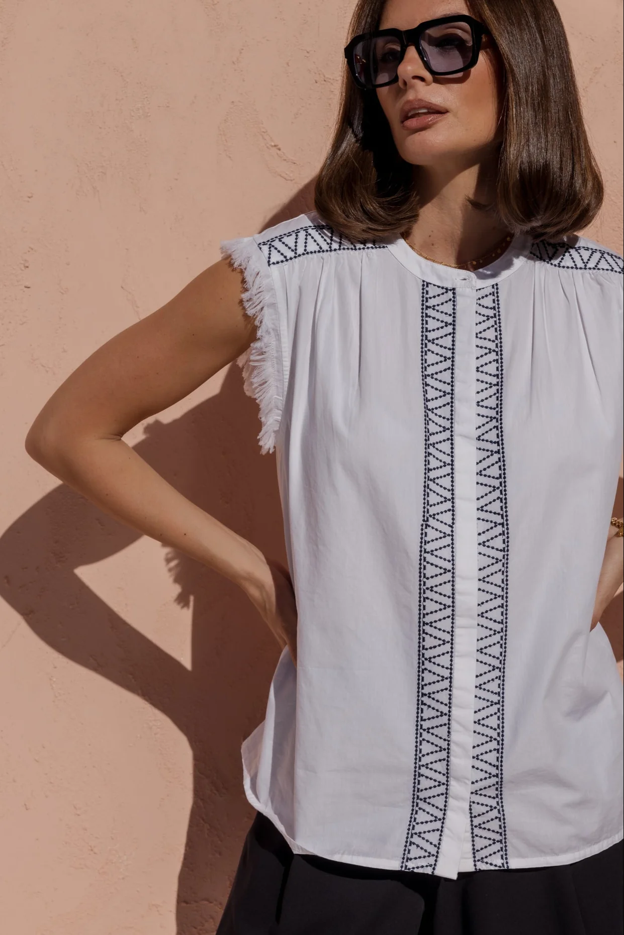 ROMAN Blouse White/Navy - Image 5