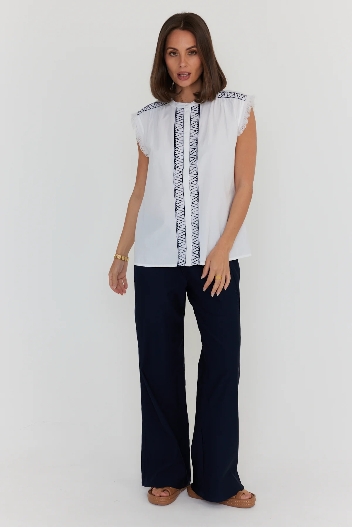 ROMAN Blouse White/Navy - Image 6