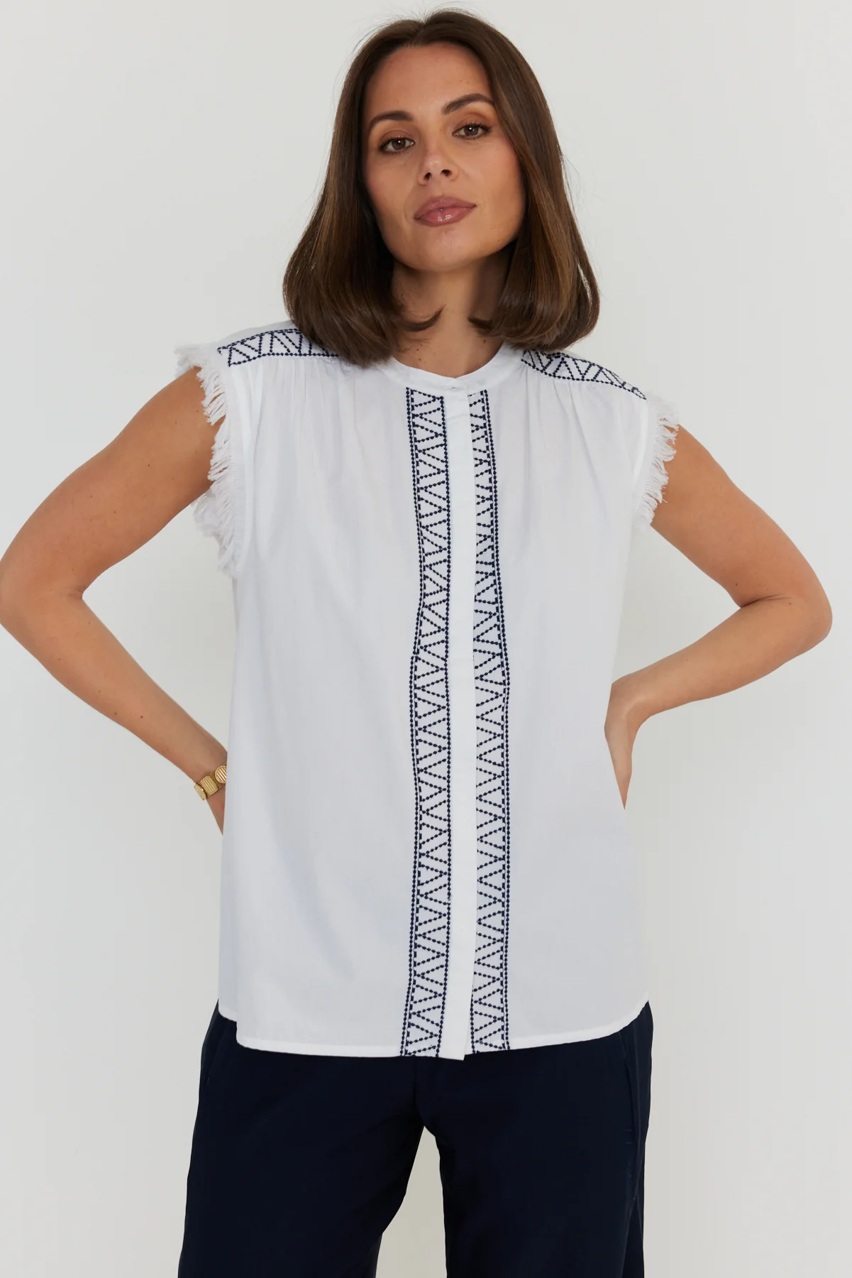 ROMAN Blouse White/Navy - Image 7