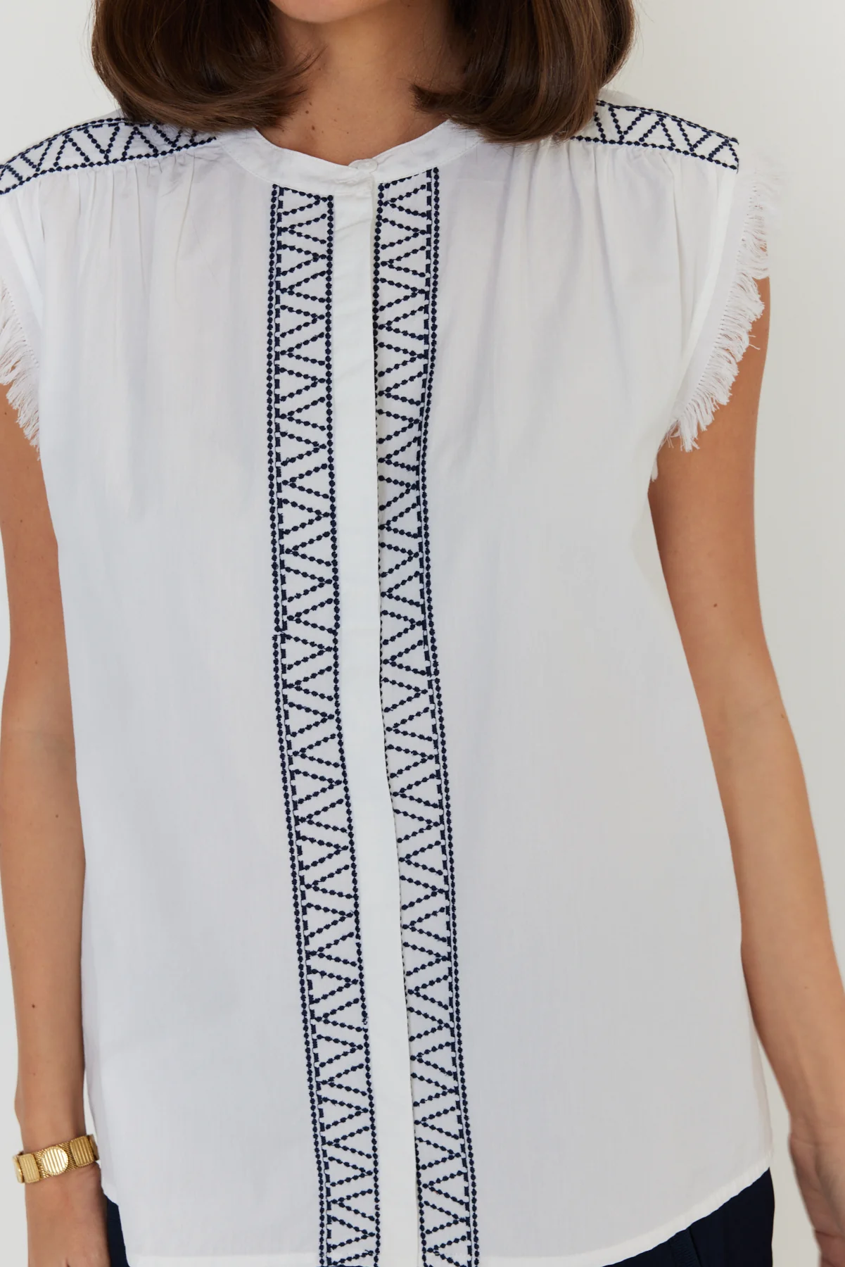 ROMAN Blouse White/Navy - Image 8