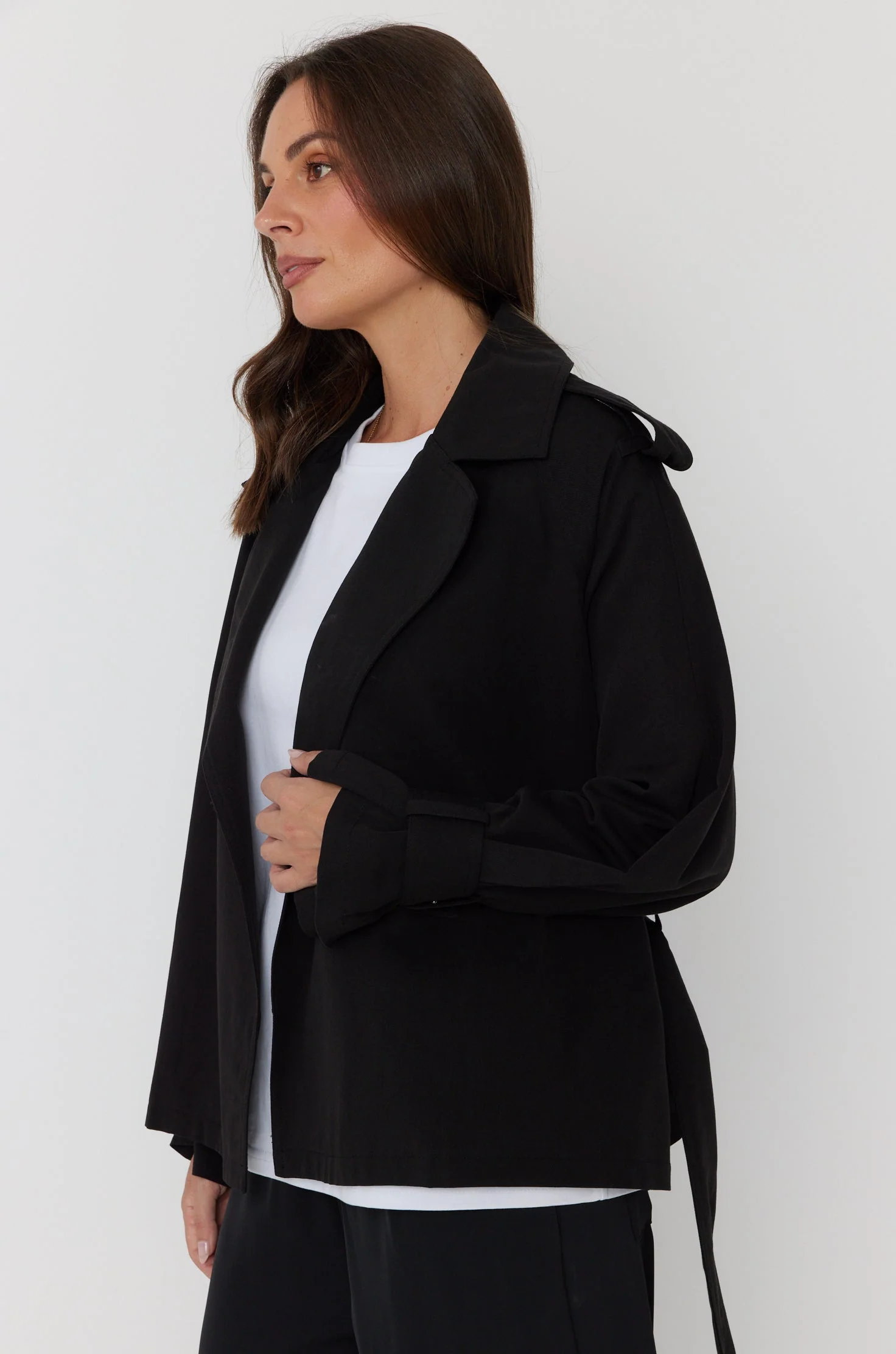 SOREN Soft Cropped Trench Black - Image 11