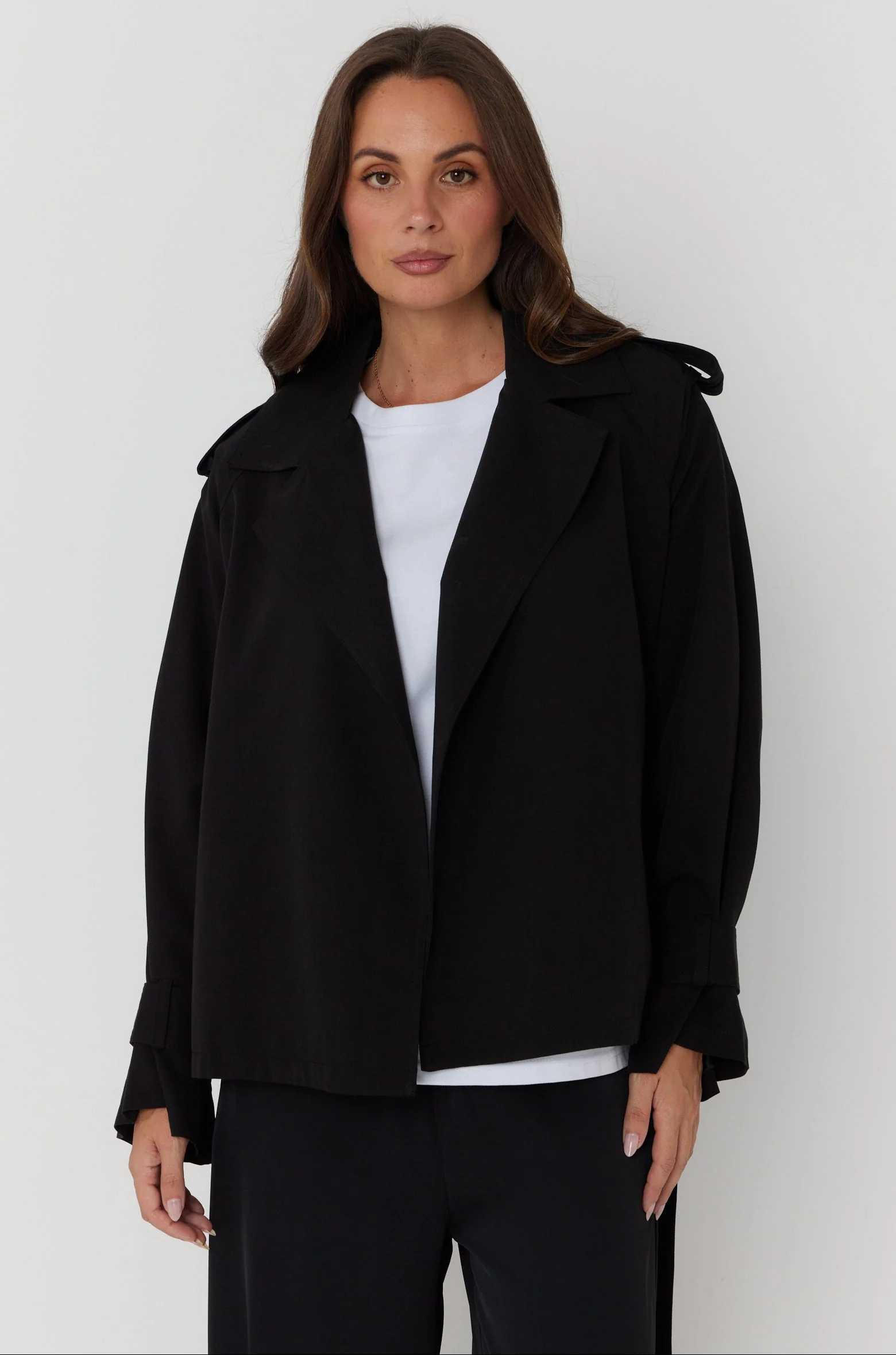 SOREN Soft Cropped Trench Black - Image 8