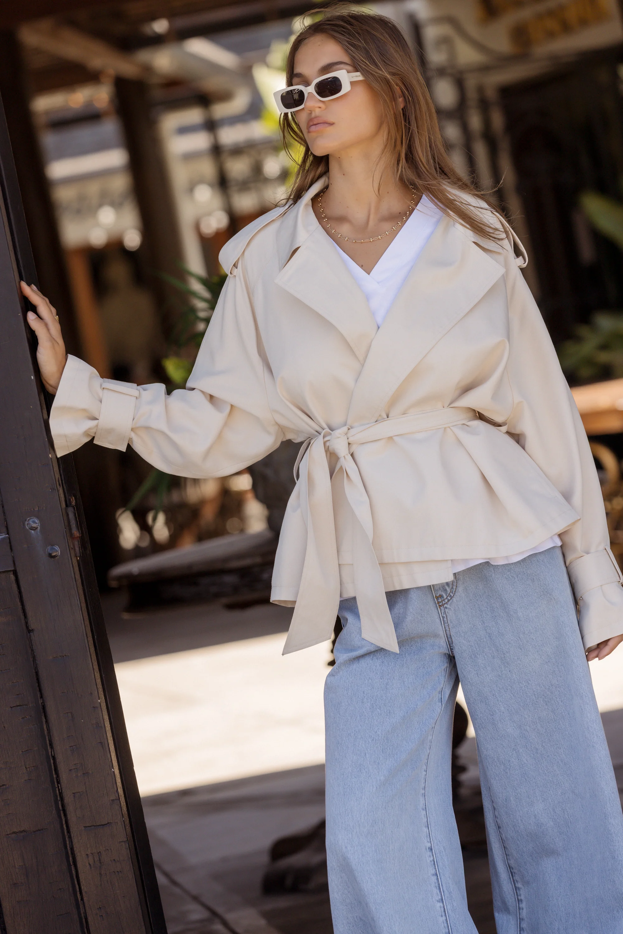 SOREN Soft Cropped Trench Light Stone