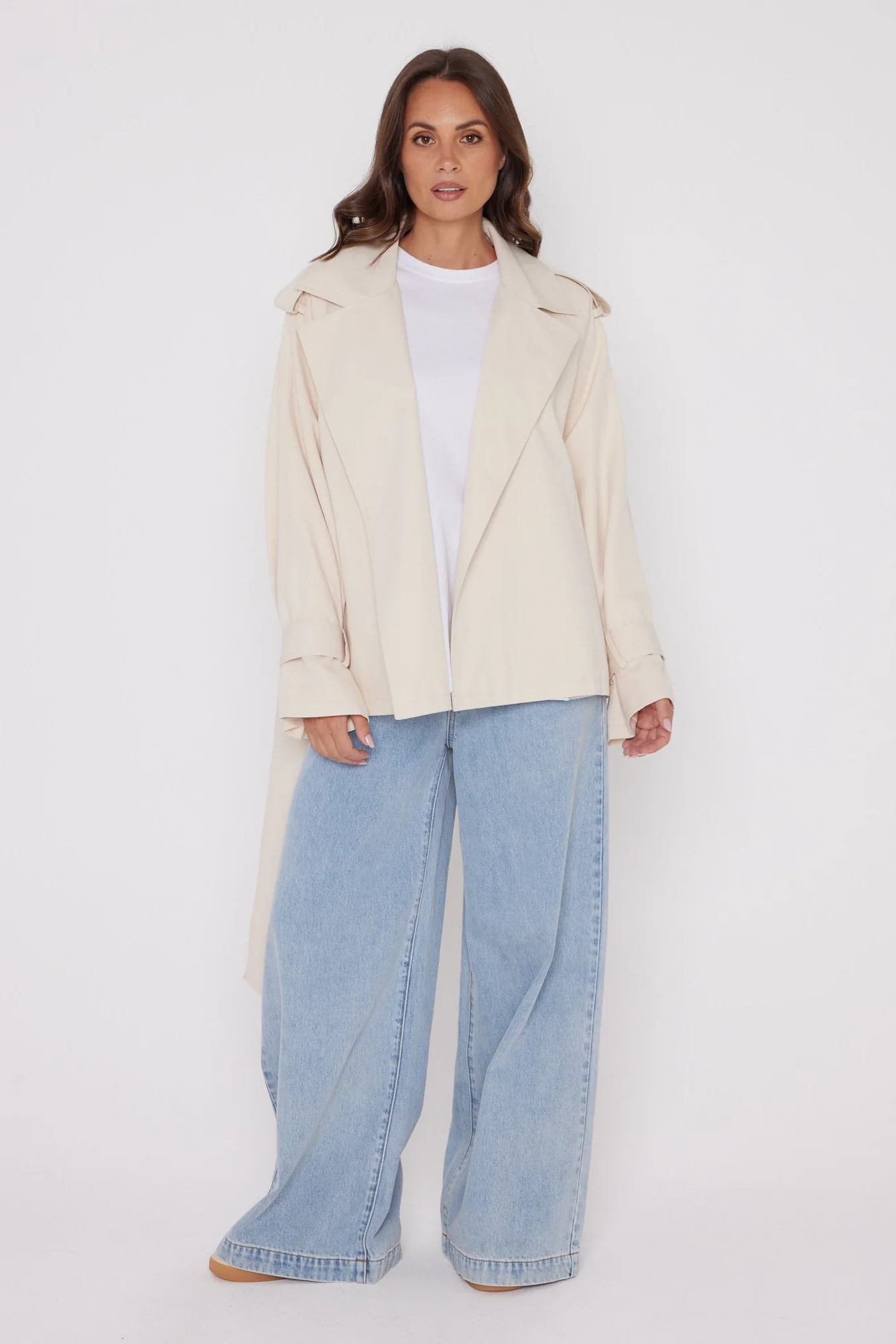 SOREN Soft Cropped Trench Light Stone - Image 13