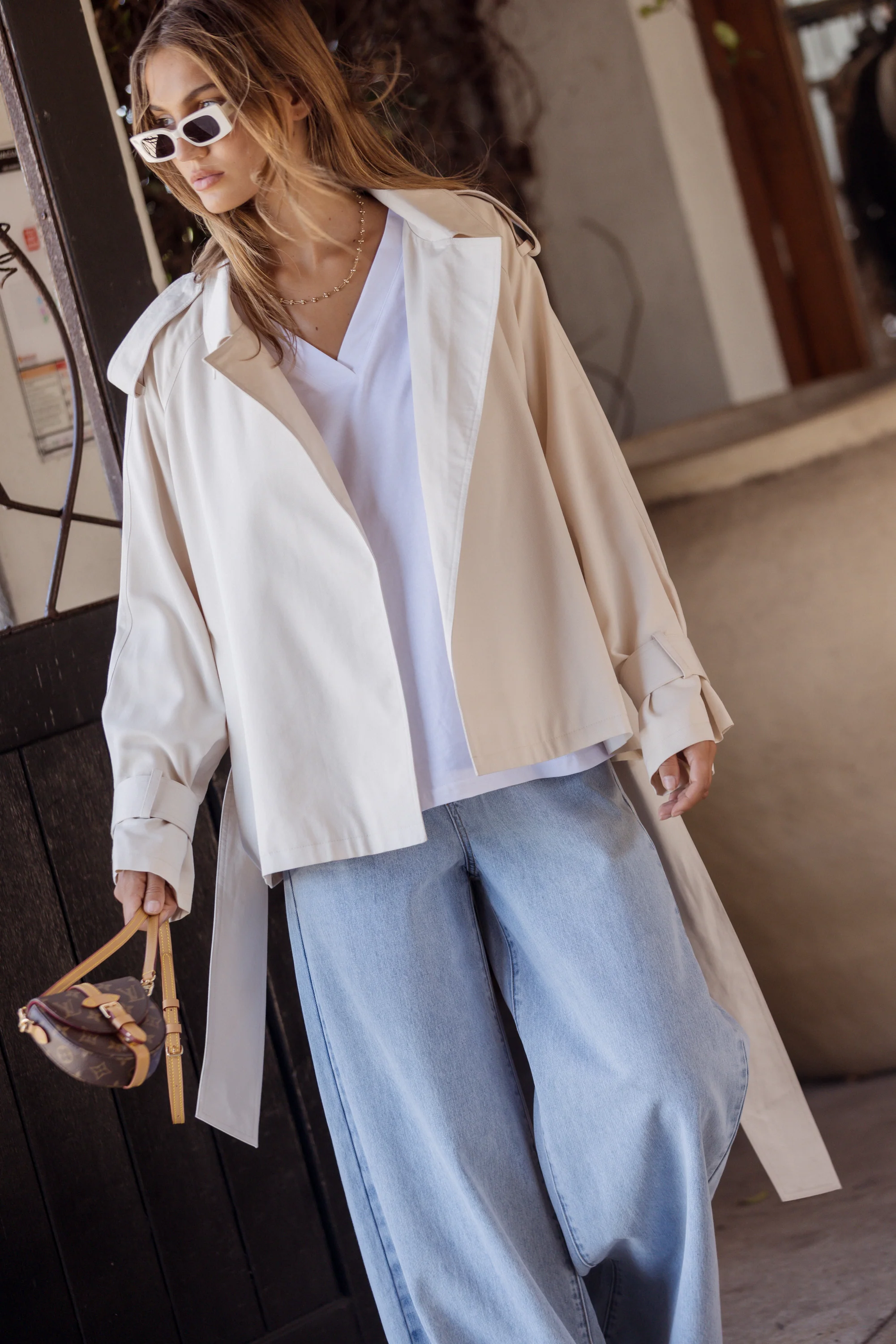 SOREN Soft Cropped Trench Light Stone - Image 2