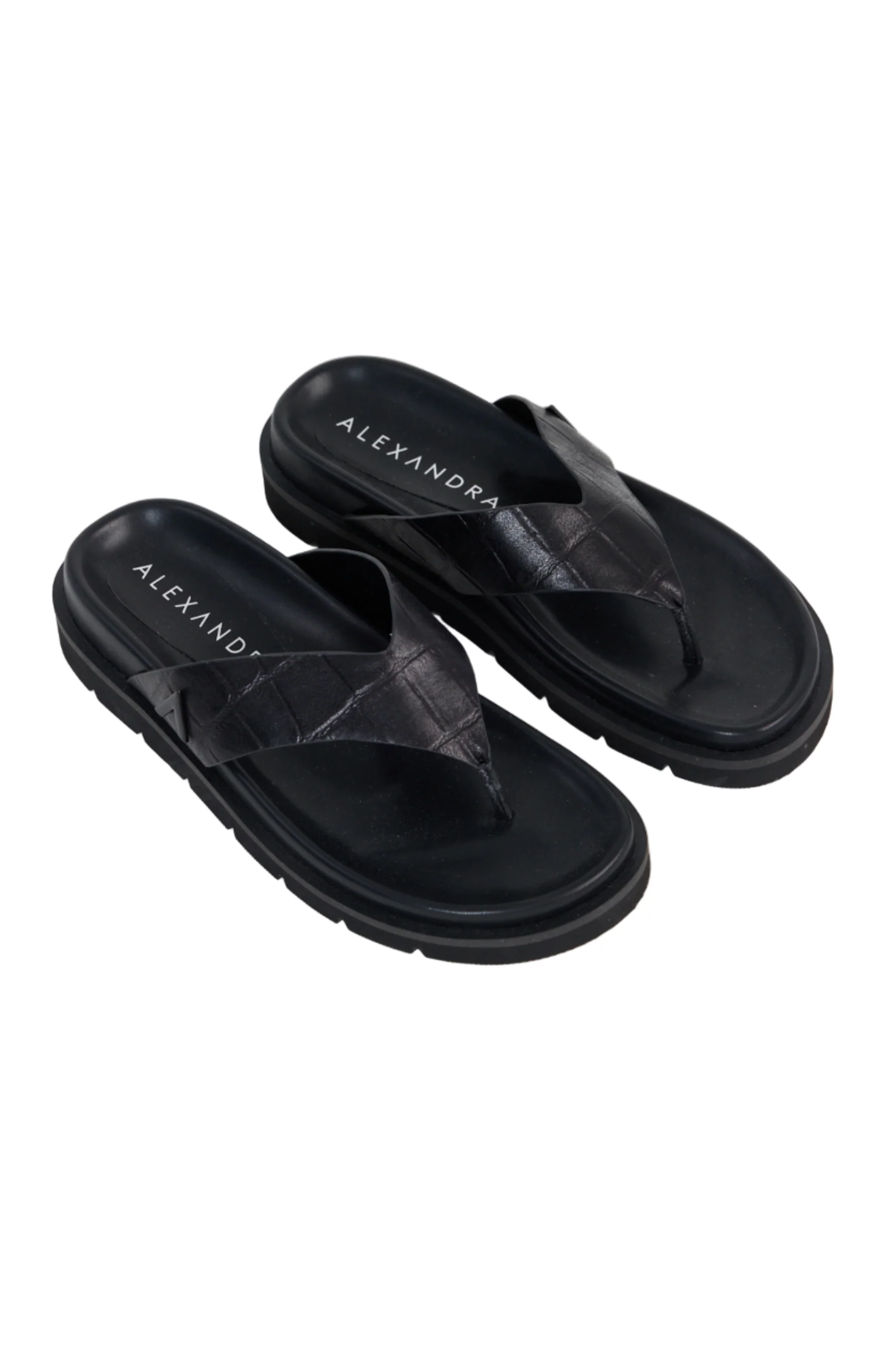 Leather Thong Black Croc